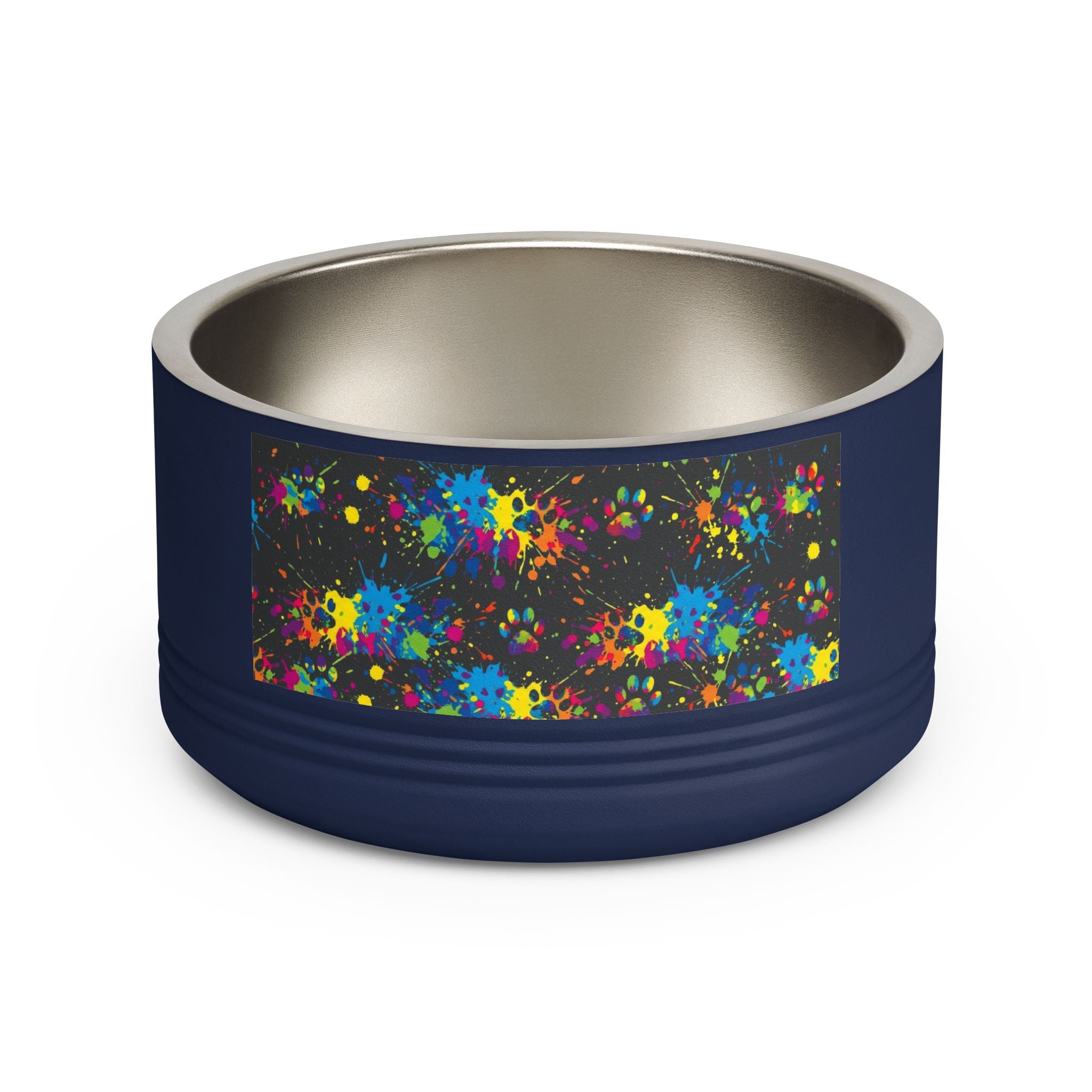 Dog Bowl — Teal Bones & Orange Paw Print Stainless Pet Bowl (18 oz)