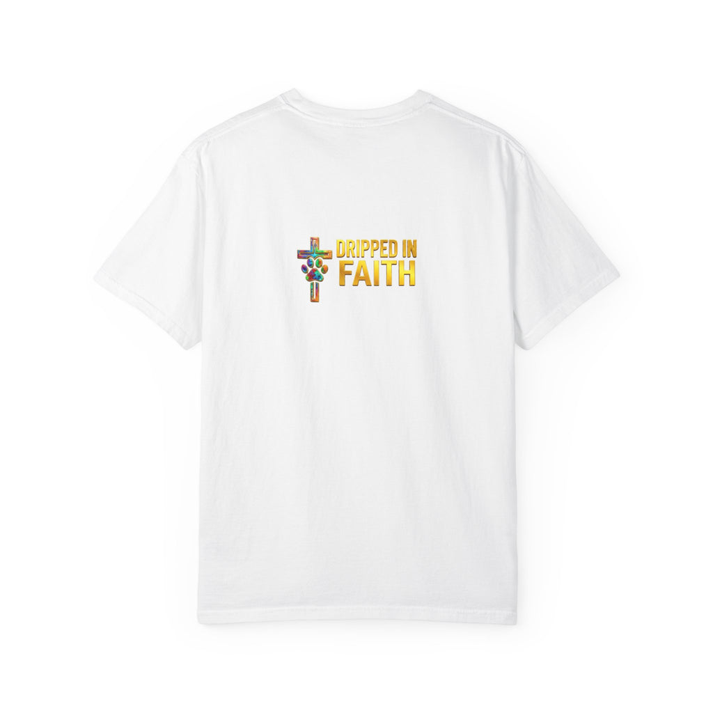 Unisex Christian Dog Grafitti T‑Shirt — "For He Shall Give His Angels Charge Over You" Inspirational Paw Print Tee