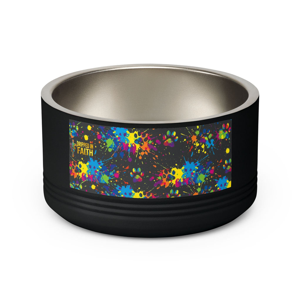 Dog Bowl — Teal Bones & Orange Paw Print Stainless Pet Bowl (18 oz)
