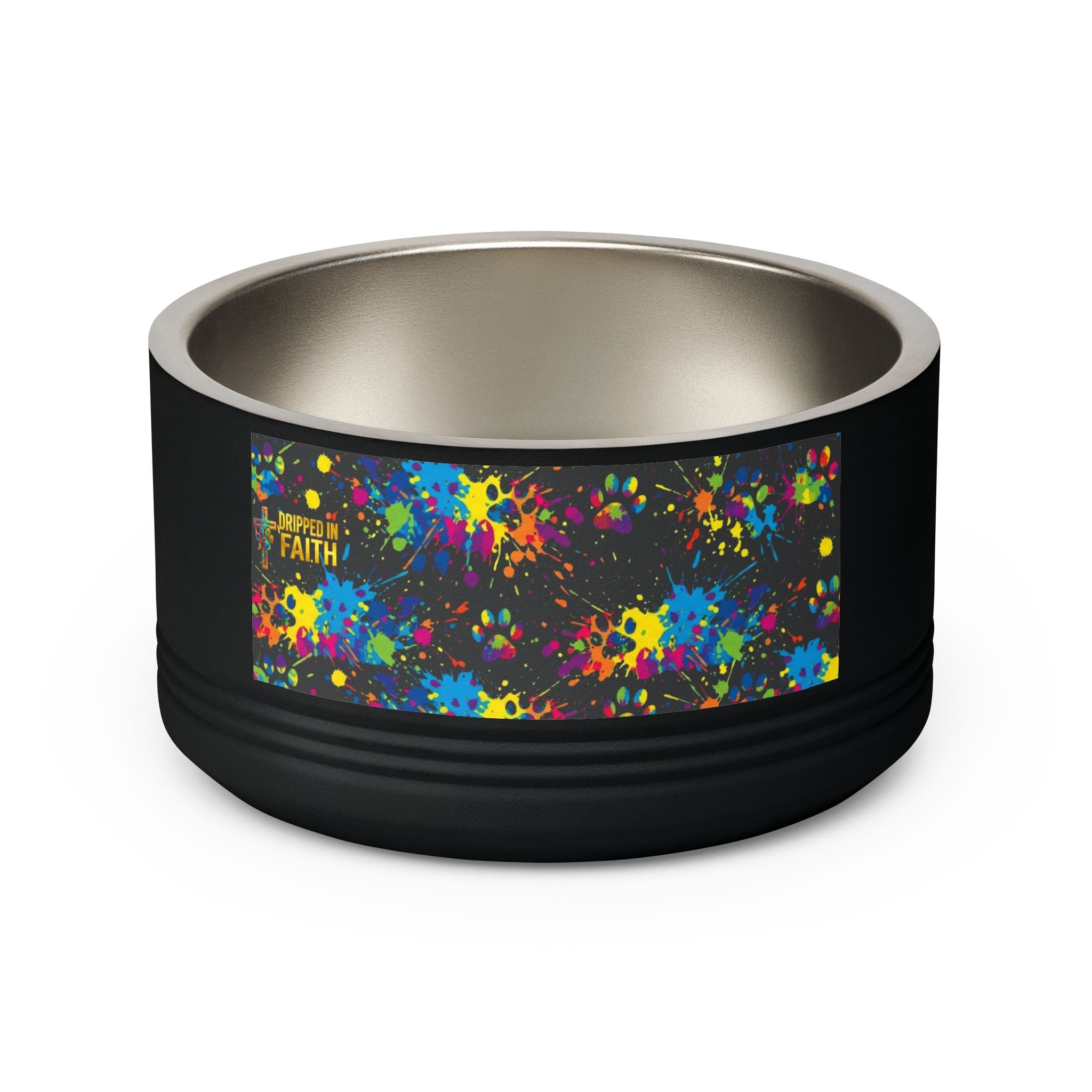 Dog Bowl — Teal Bones & Orange Paw Print Stainless Pet Bowl (18 oz)
