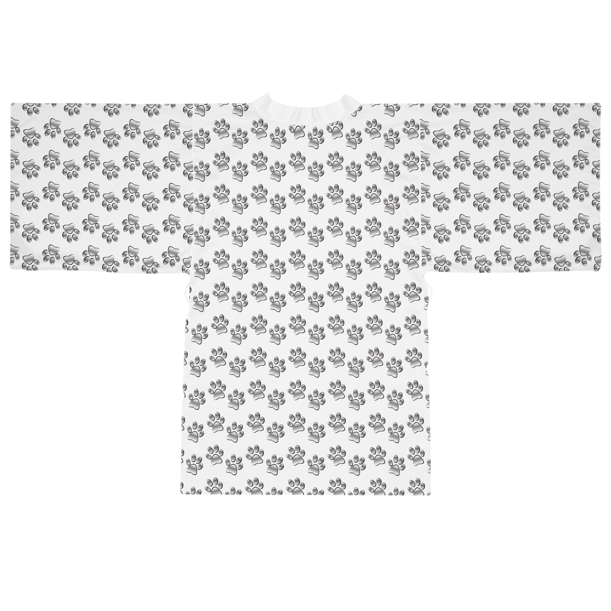 Ultra light Silver Paw Print Pattern Long Sleeve Kimono Robe | Pet Lover AOP