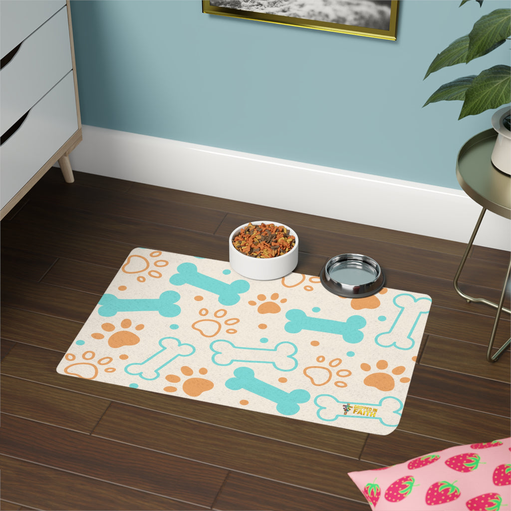 Dog Bone & Paw Print Pet Mat (12x18) — Non-Slip Feeding Mat for Dogs & Cats