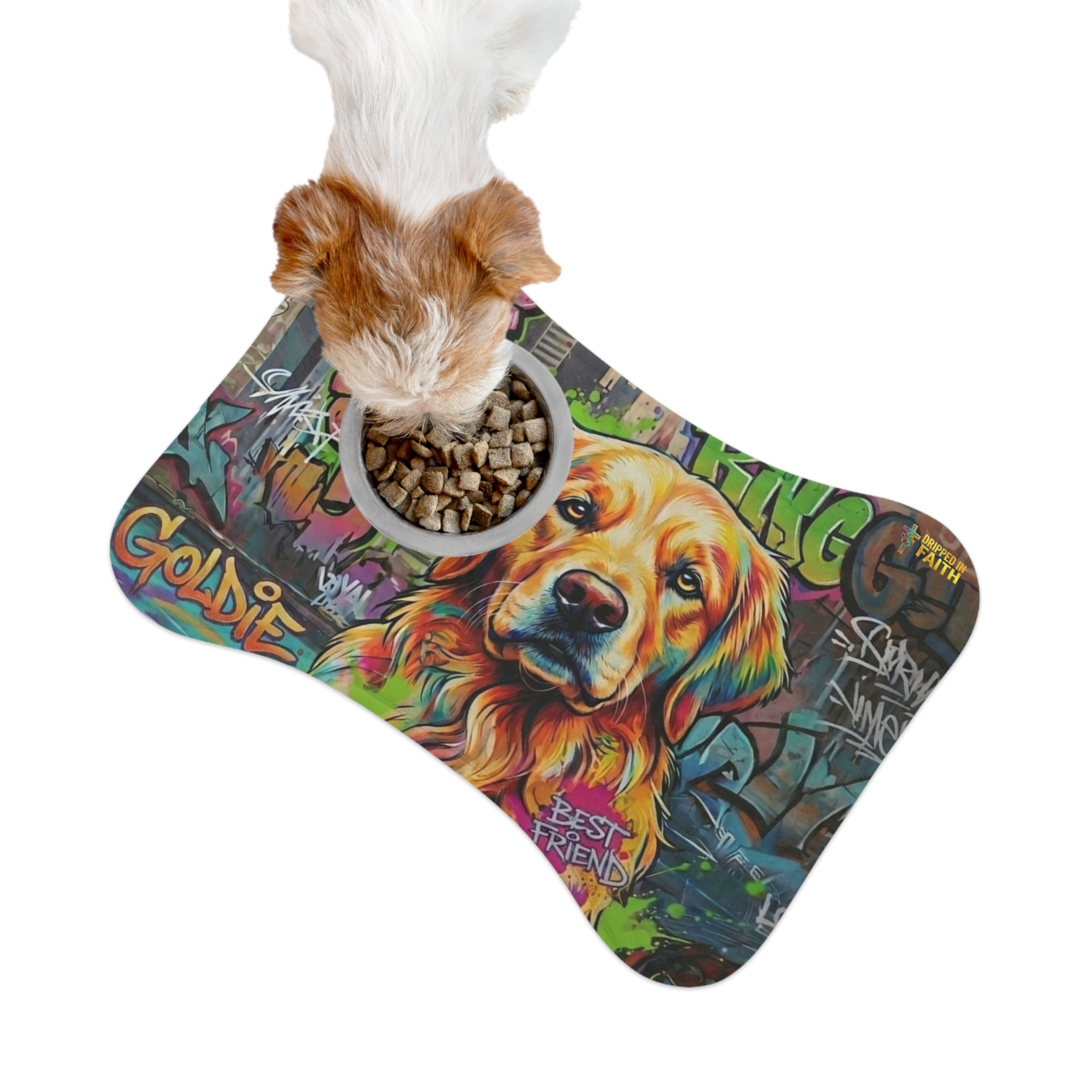 Graffiti Golden Retriever Pet Feeding Mat — Colorful Dog Placemat