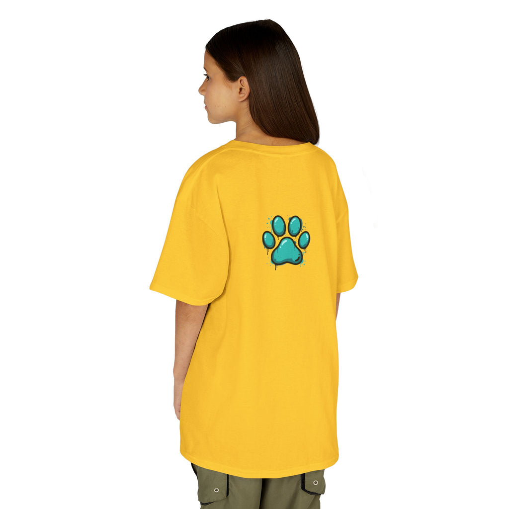 Kids Grafitti Dachshund T-Shirt — "Faithful Paws City" Colorful Angels & Paw Print Graphic Tee