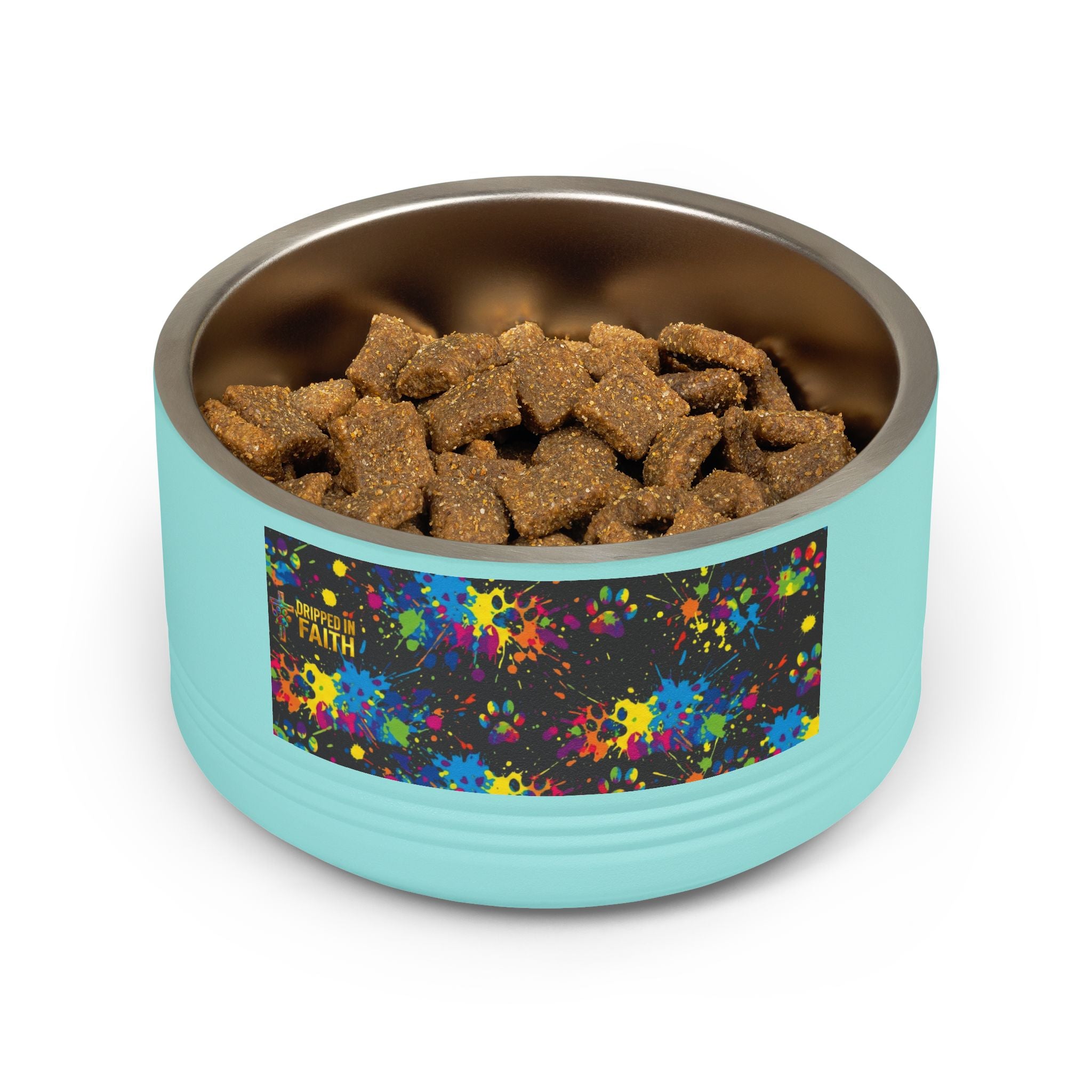 Dog Bowl — Teal Bones & Orange Paw Print Stainless Pet Bowl (18 oz)