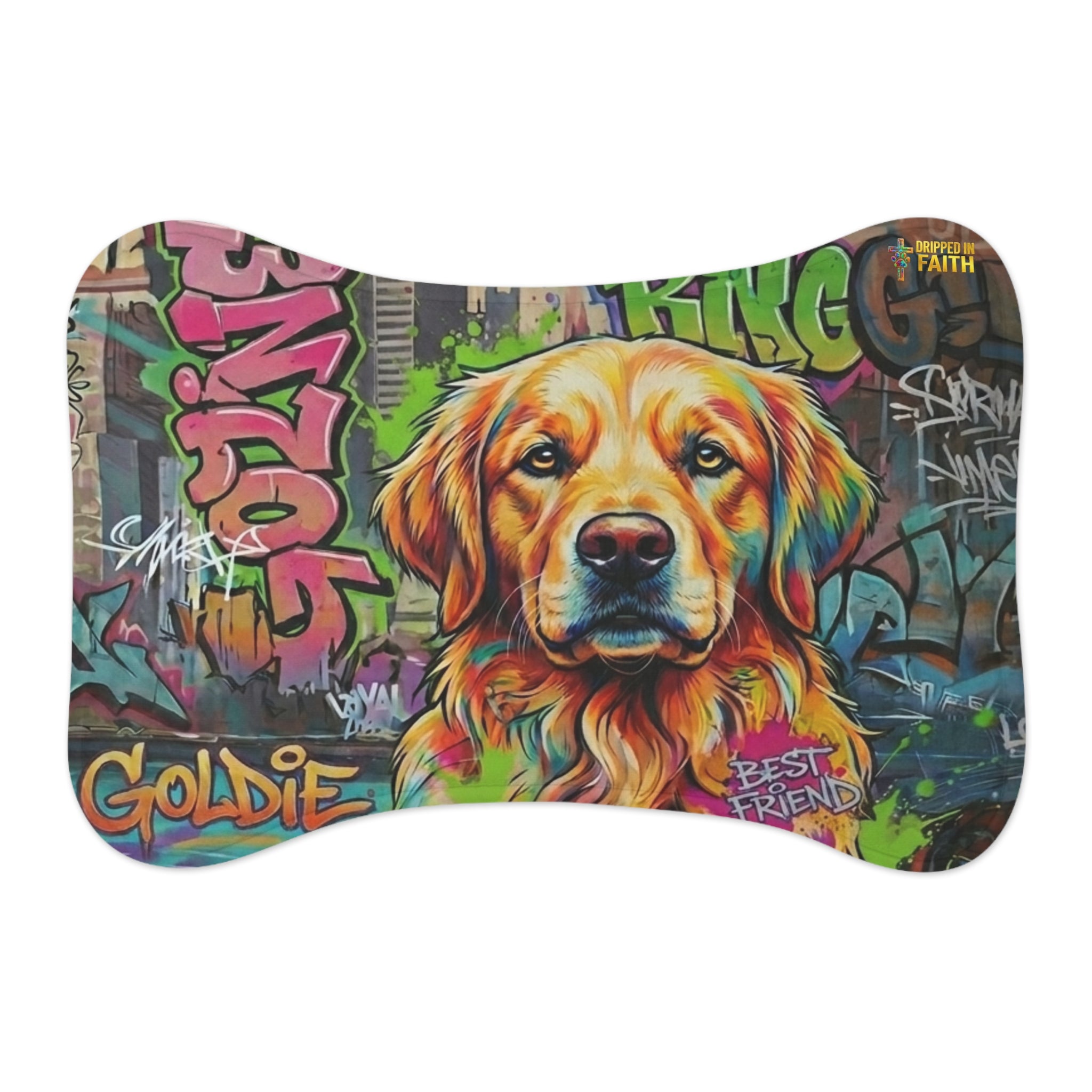 Graffiti Golden Retriever Pet Feeding Mat — Colorful Dog Placemat