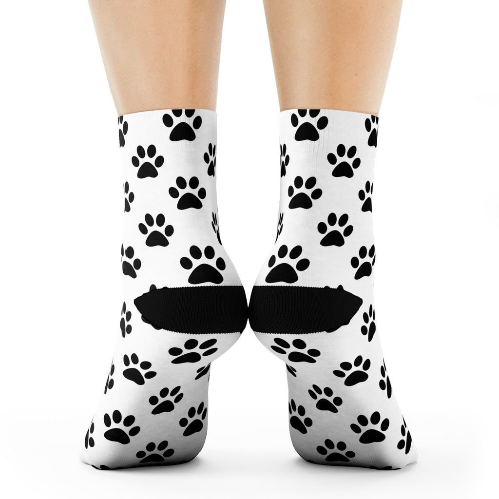 Paw Print Crew Socks - Black & White Pet Lover Socks