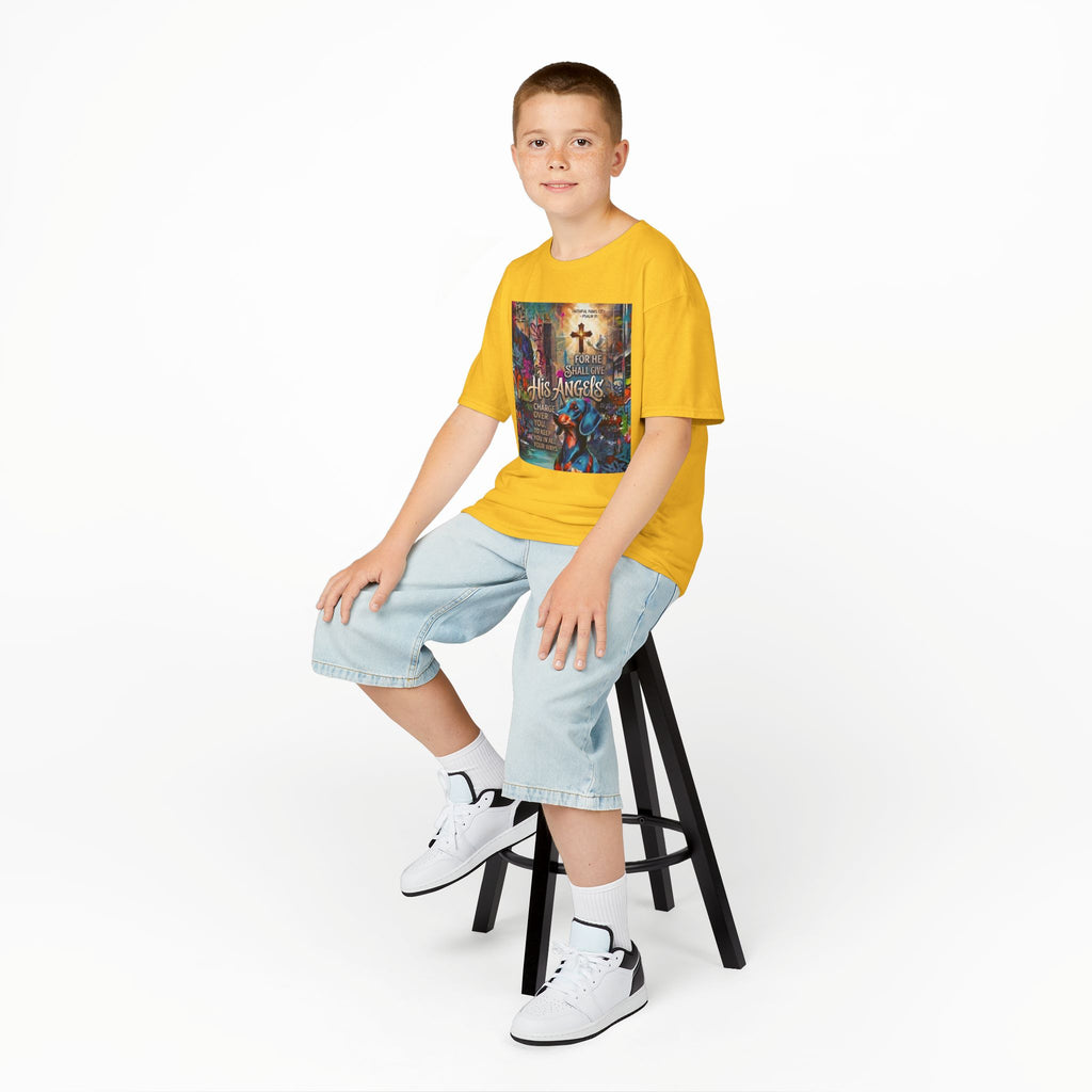Kids Grafitti Dachshund T-Shirt — "Faithful Paws City" Colorful Angels & Paw Print Graphic Tee