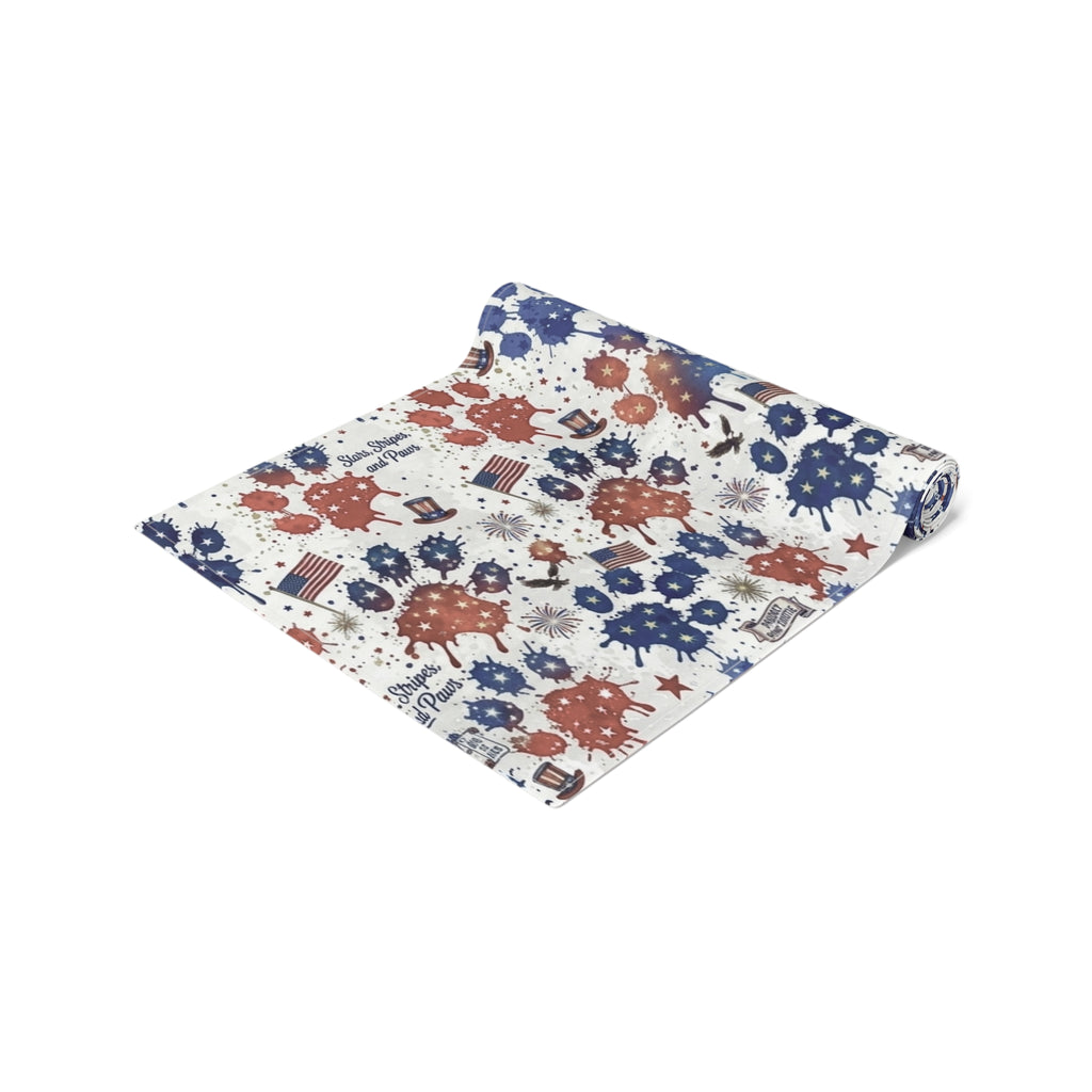 Patriotic Paw Prints Table Runner — Red, White & Blue Cotton-Blend Decor