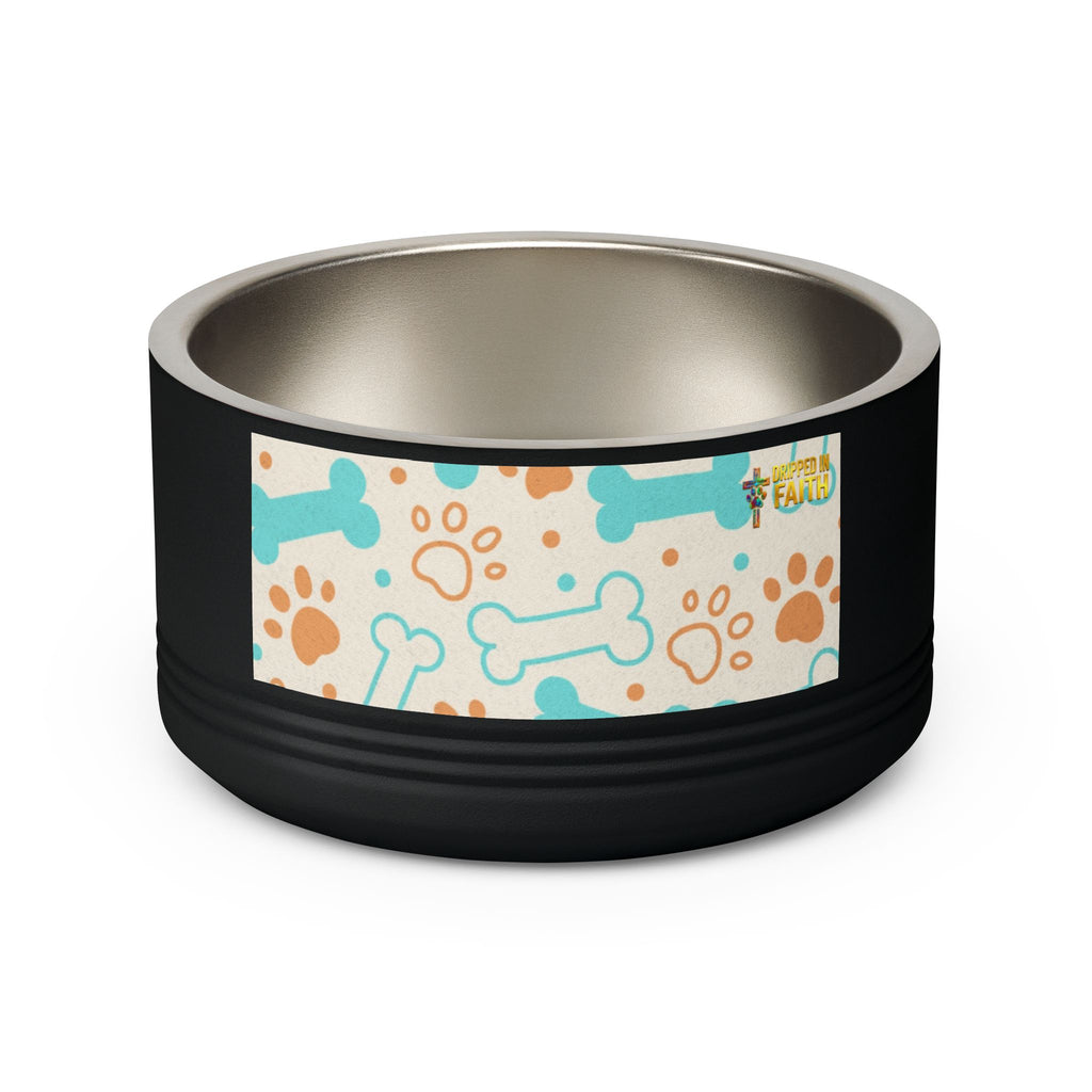 Bone & Paw Pattern Pet Bowl — 18oz Stainless Dog/Cat Food Dish
