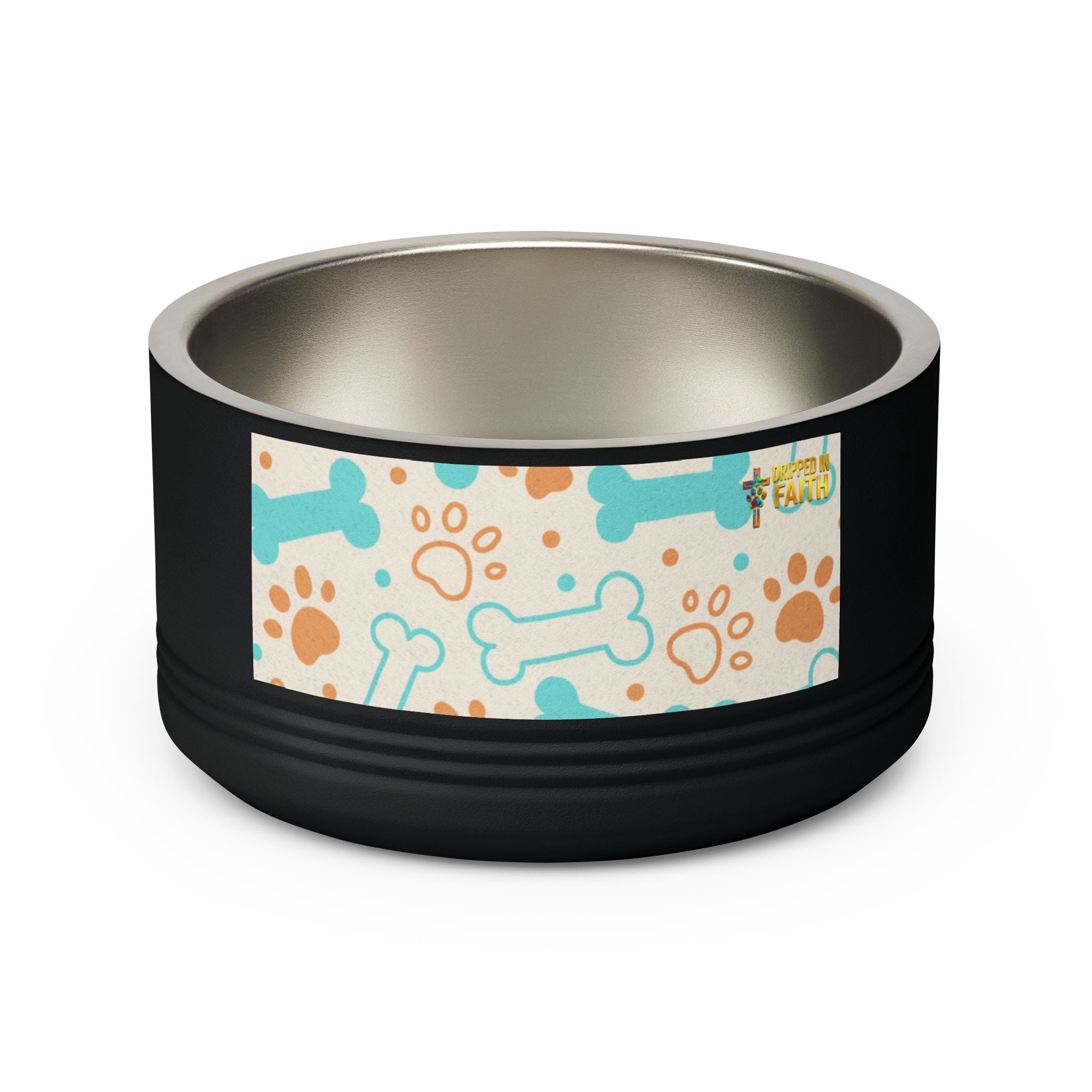 Bone & Paw Pattern Pet Bowl — 18oz Stainless Dog/Cat Food Dish