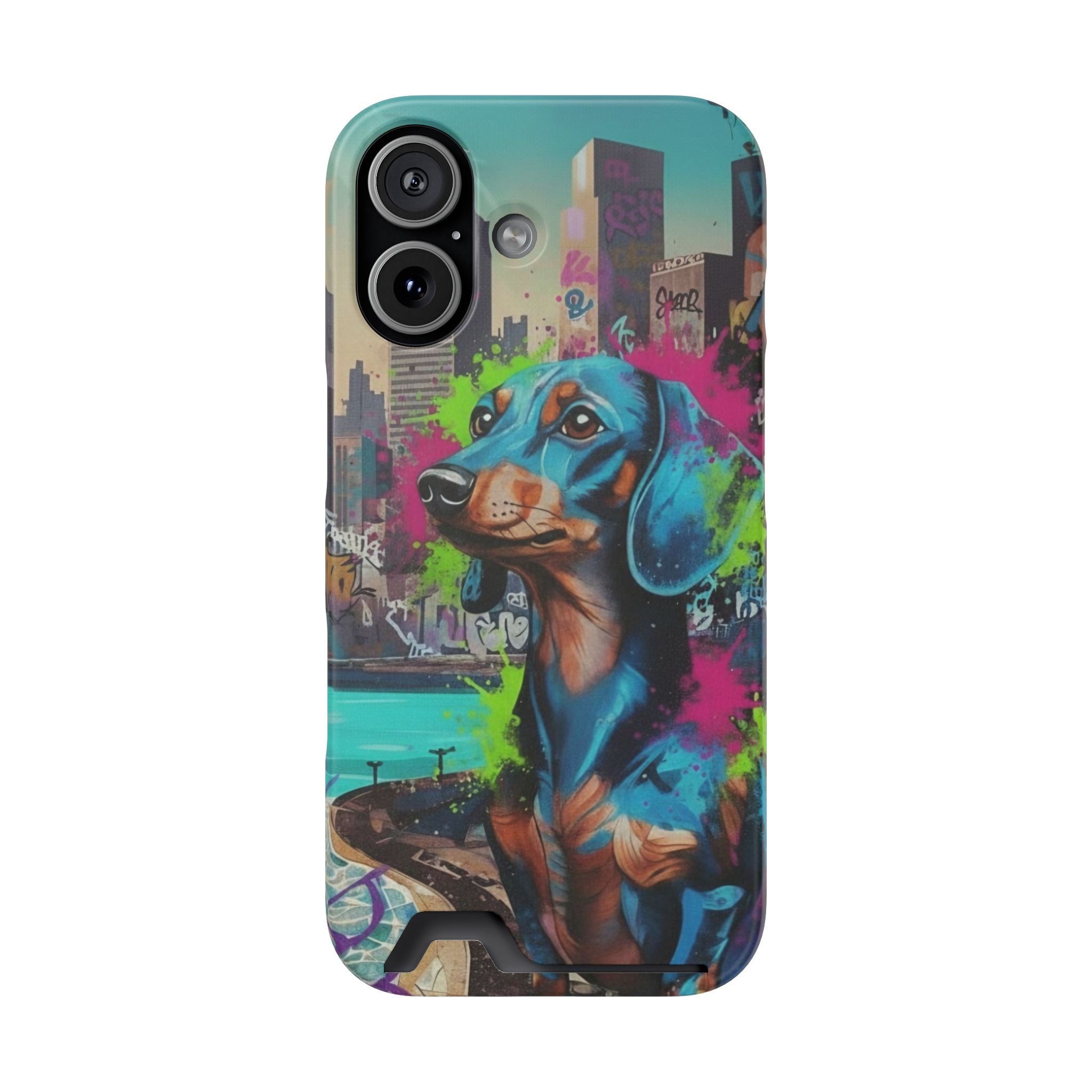 Dachshund Graffiti Phone Case with Card Holder