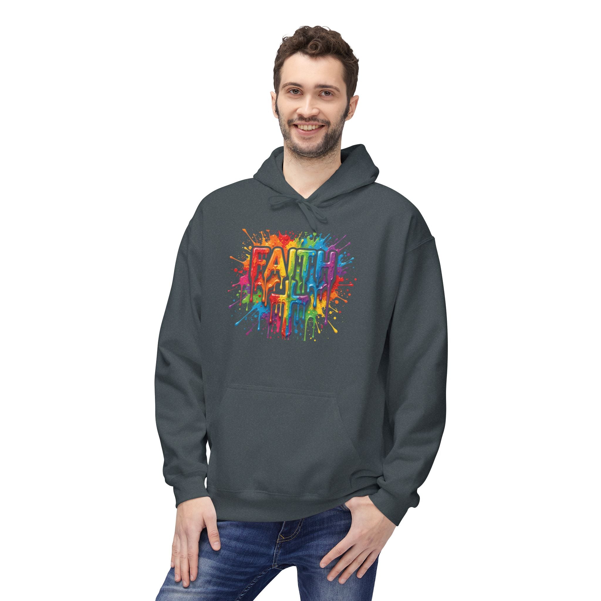 Faith Cross Rainbow Paint-Splash Hoodie