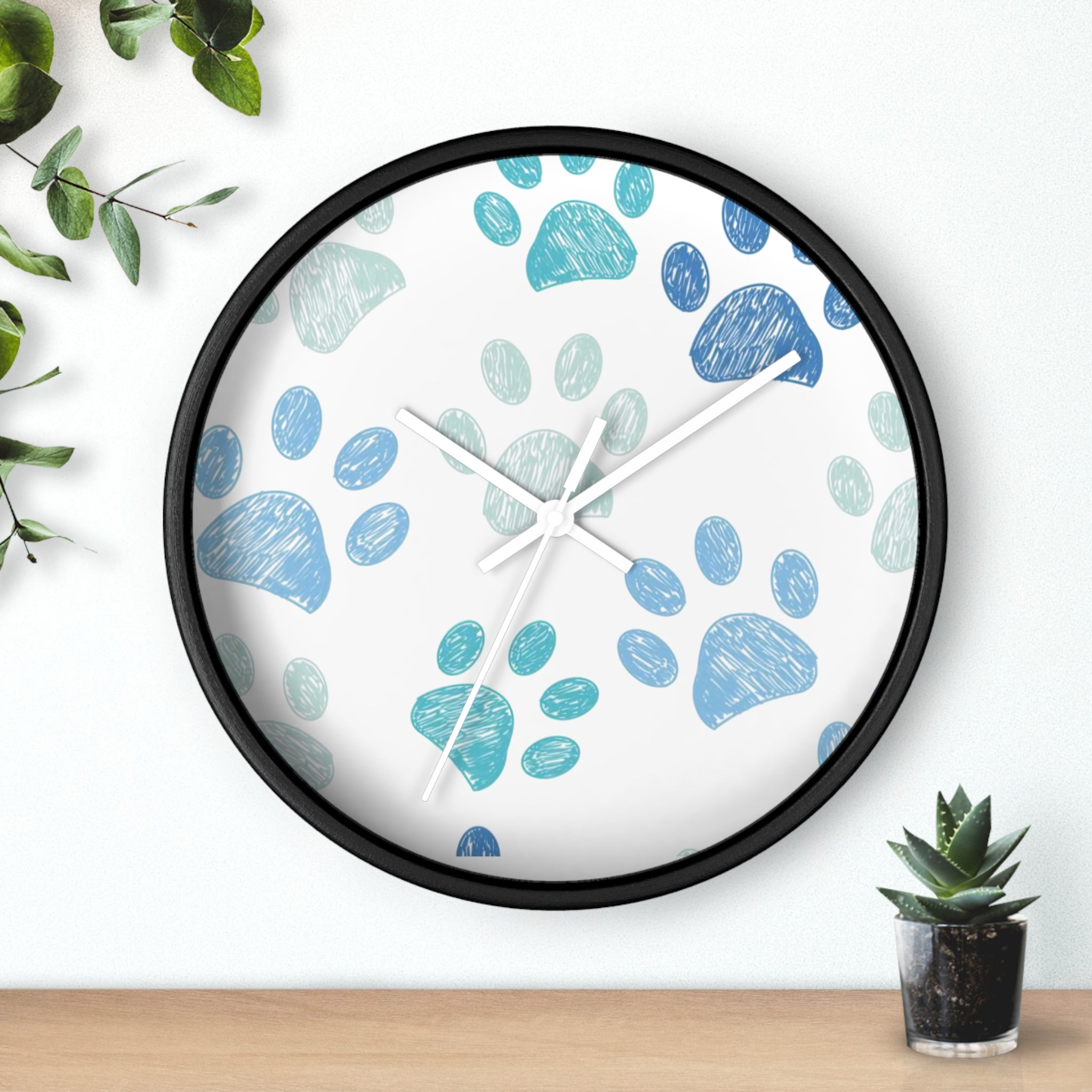 Paw Print Wall Clock — Blue Teal Pet Lover Decorative Clock