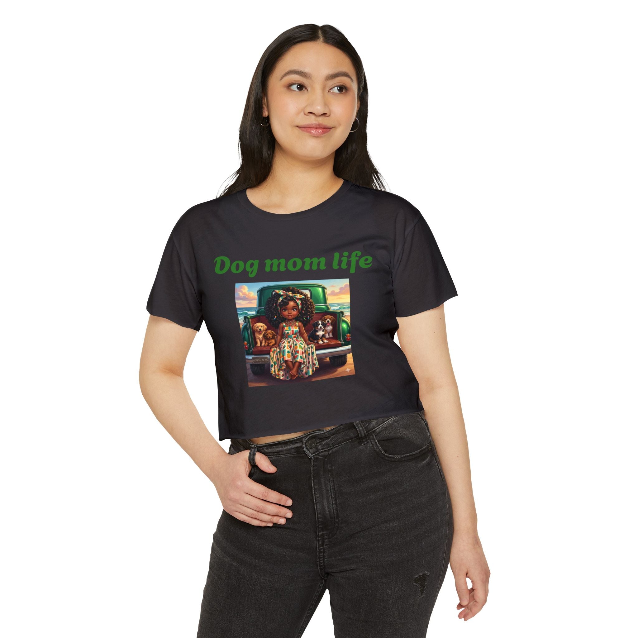 Dog Mom Life Crop Top — Cute Tee for Women, Graphic Dogs on Truck Mom Shirt - Sizes XS - 2X