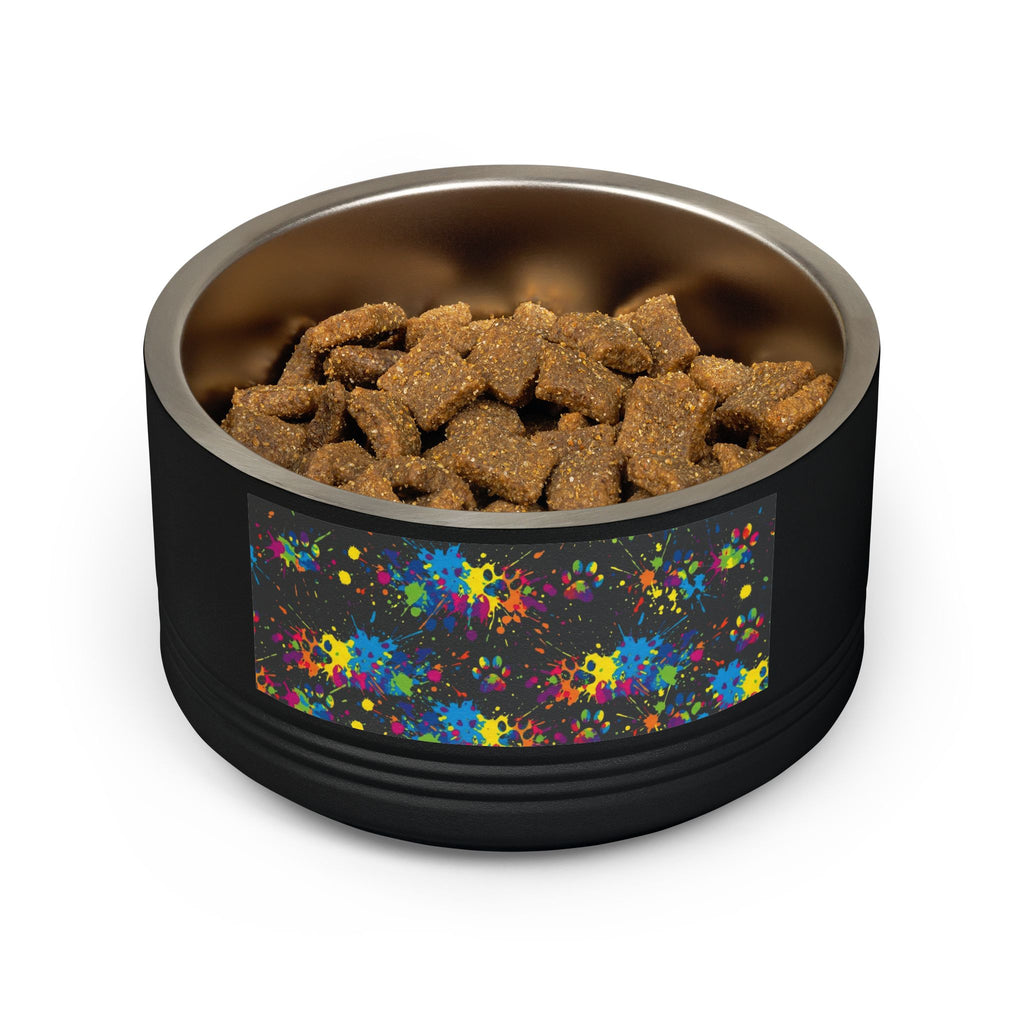 Dog Bowl — Teal Bones & Orange Paw Print Stainless Pet Bowl (18 oz)