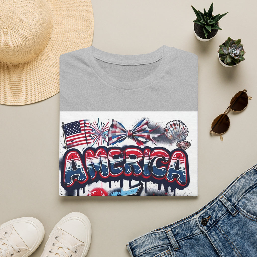 America 4th of July Graphic Tee — Patriotic USA Flag & Fireworks Design