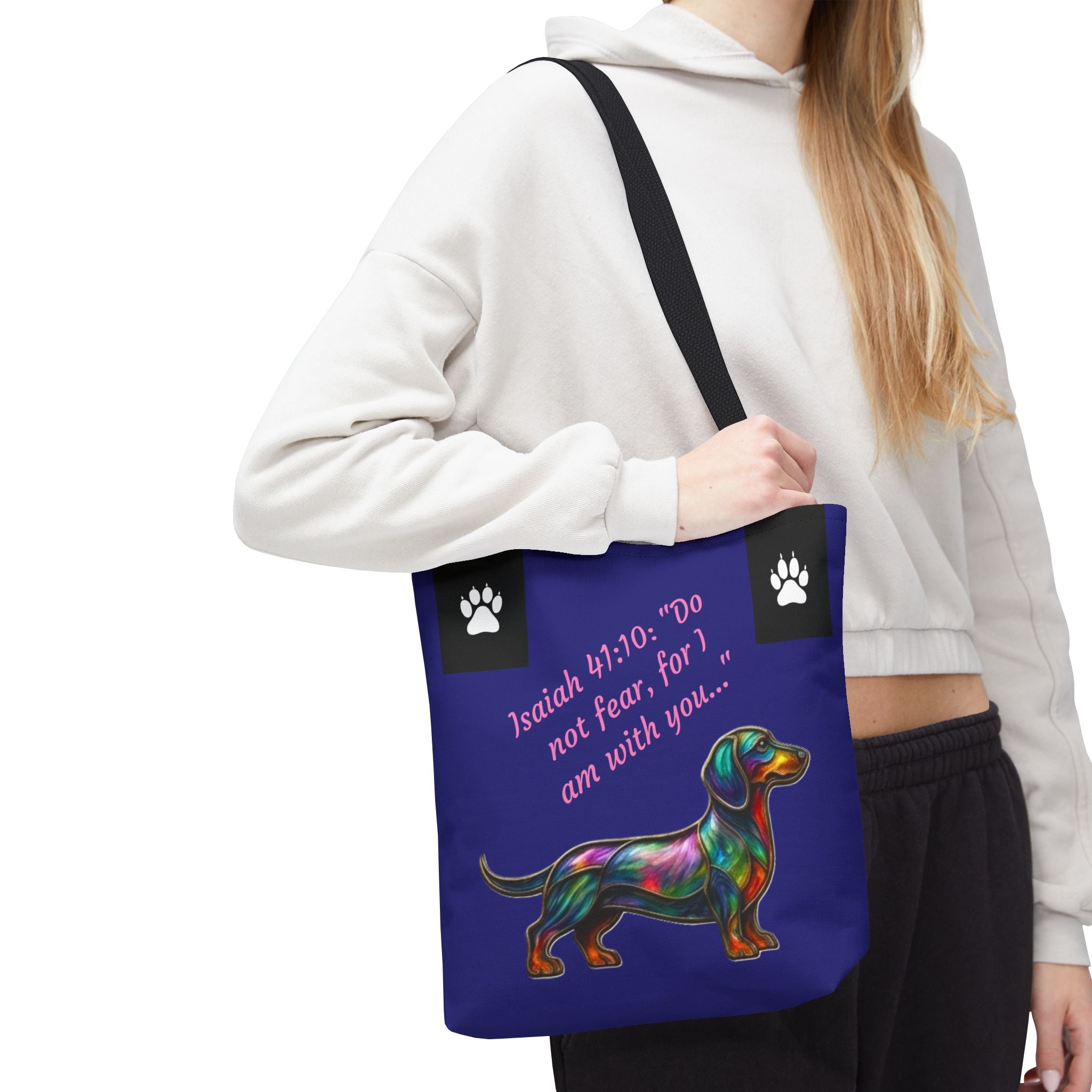 Copy of Faithful Paws City Dachshund Tote — Isaiah 41:10 Inspirational Dog Lover Bag