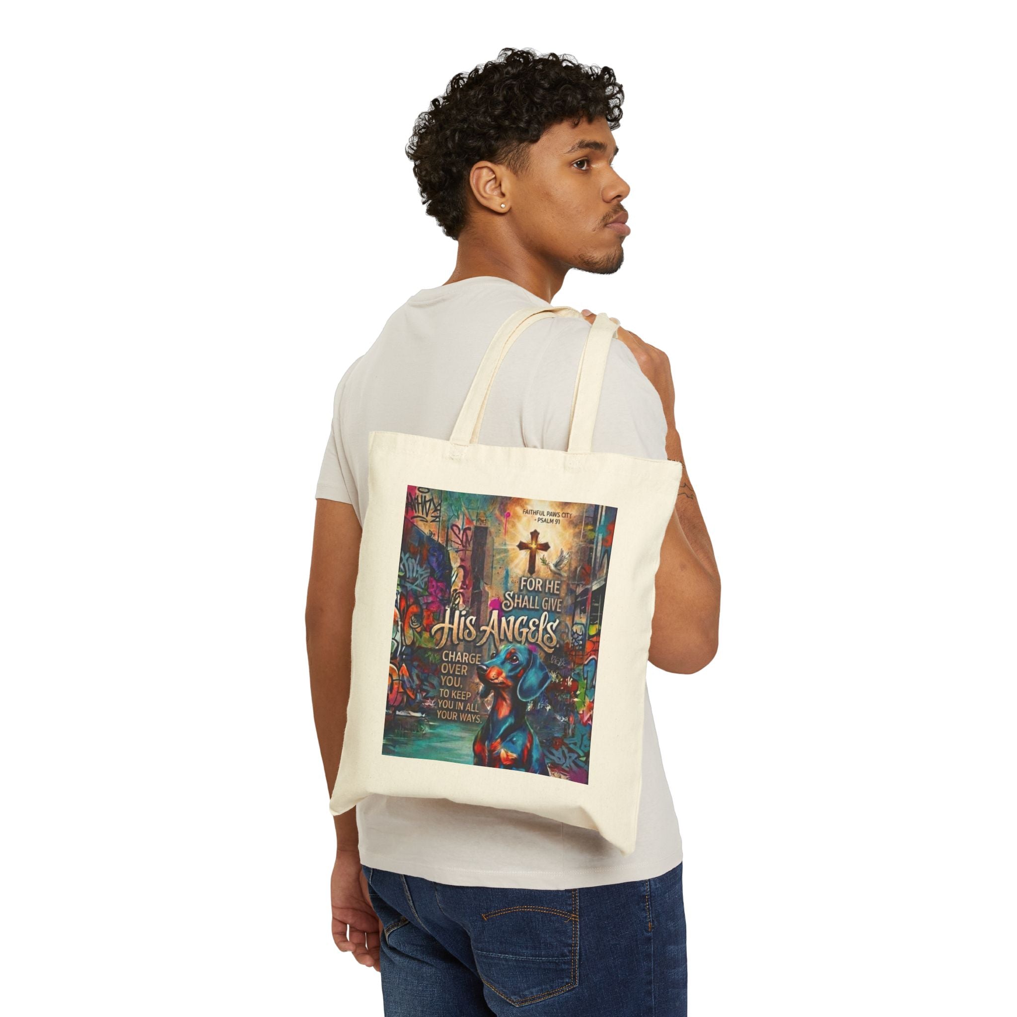 Faithful Paws City Cotton Tote Bag — "His Angels" Inspirational Pet Rescue Design