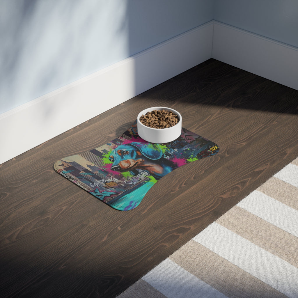Graffiti Dachshund Pet Feeding Mat — Colorful Urban Dog Bowl Placemat