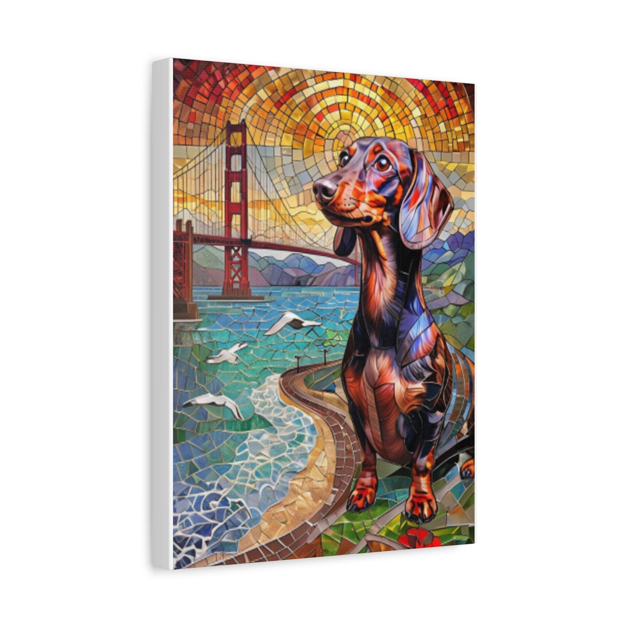 Dachshund San Francisco Canvas Print — Colorful Mosaic Art & Golden Gate