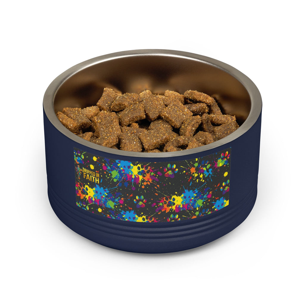 Dog Bowl — Teal Bones & Orange Paw Print Stainless Pet Bowl (18 oz)