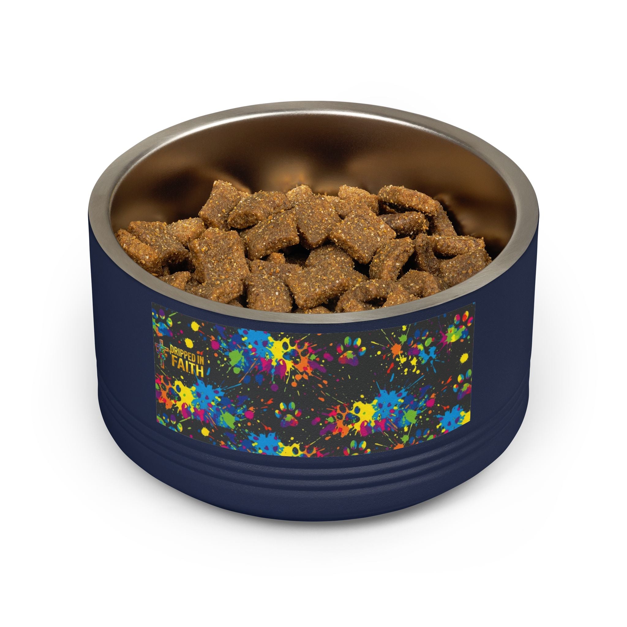 Dog Bowl — Teal Bones & Orange Paw Print Stainless Pet Bowl (18 oz)