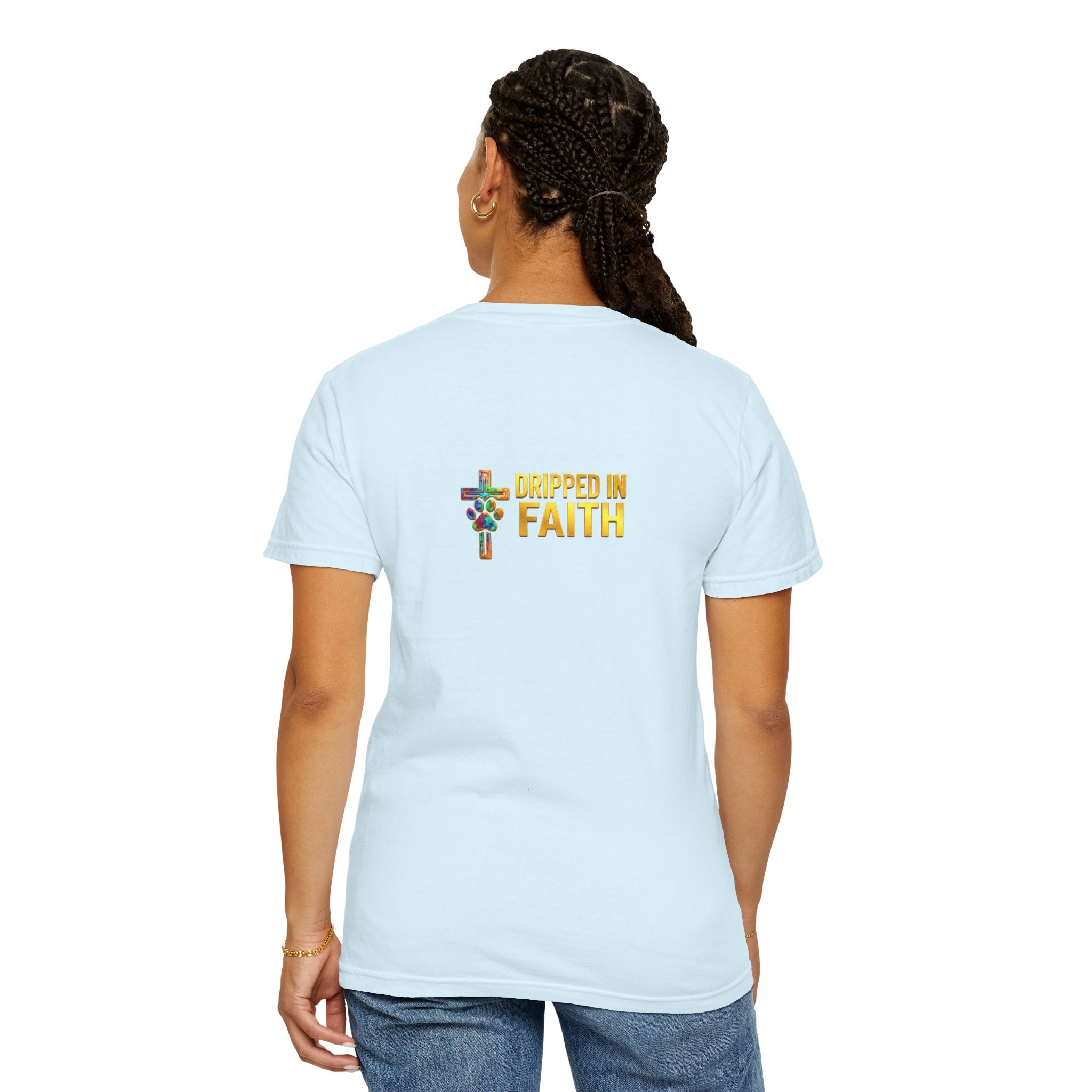 Unisex Christian Dog Grafitti T‑Shirt — "For He Shall Give His Angels Charge Over You" Inspirational Paw Print Tee
