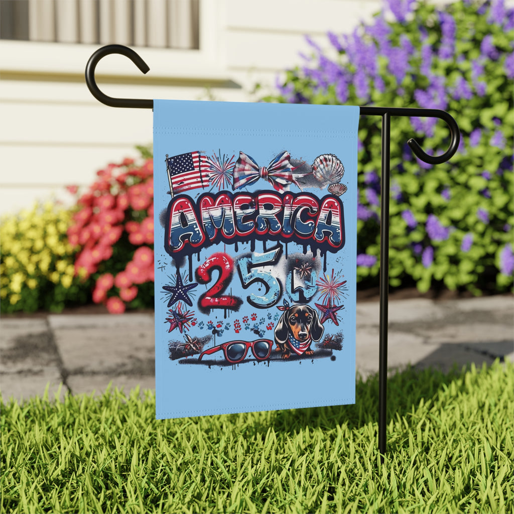 America 4th of July Garden Flag – Patriotic Fireworks & Dachshund Design