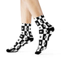Black & White Paw Print Checkerboard Crew Socks
