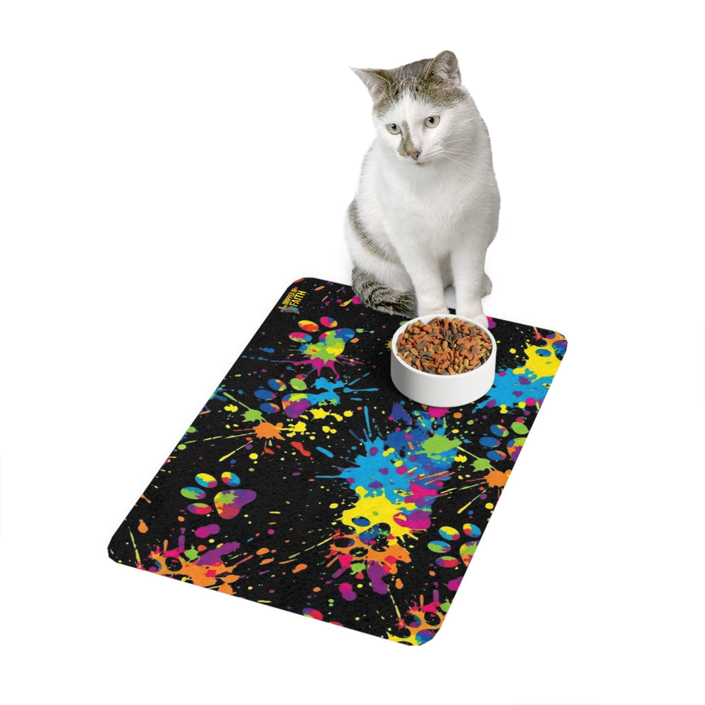 Colorful Paw Print Splash Pet Food Mat (12x18)