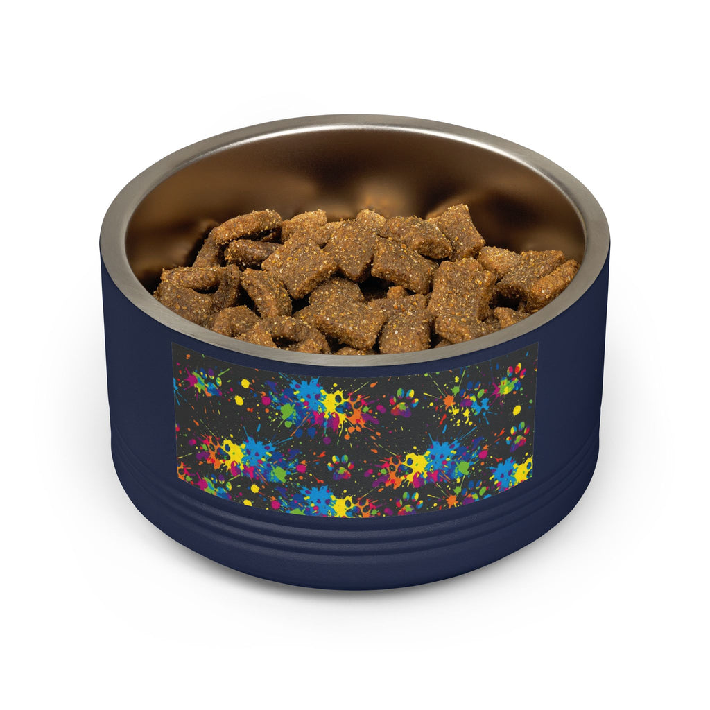 Dog Bowl — Teal Bones & Orange Paw Print Stainless Pet Bowl (18 oz)