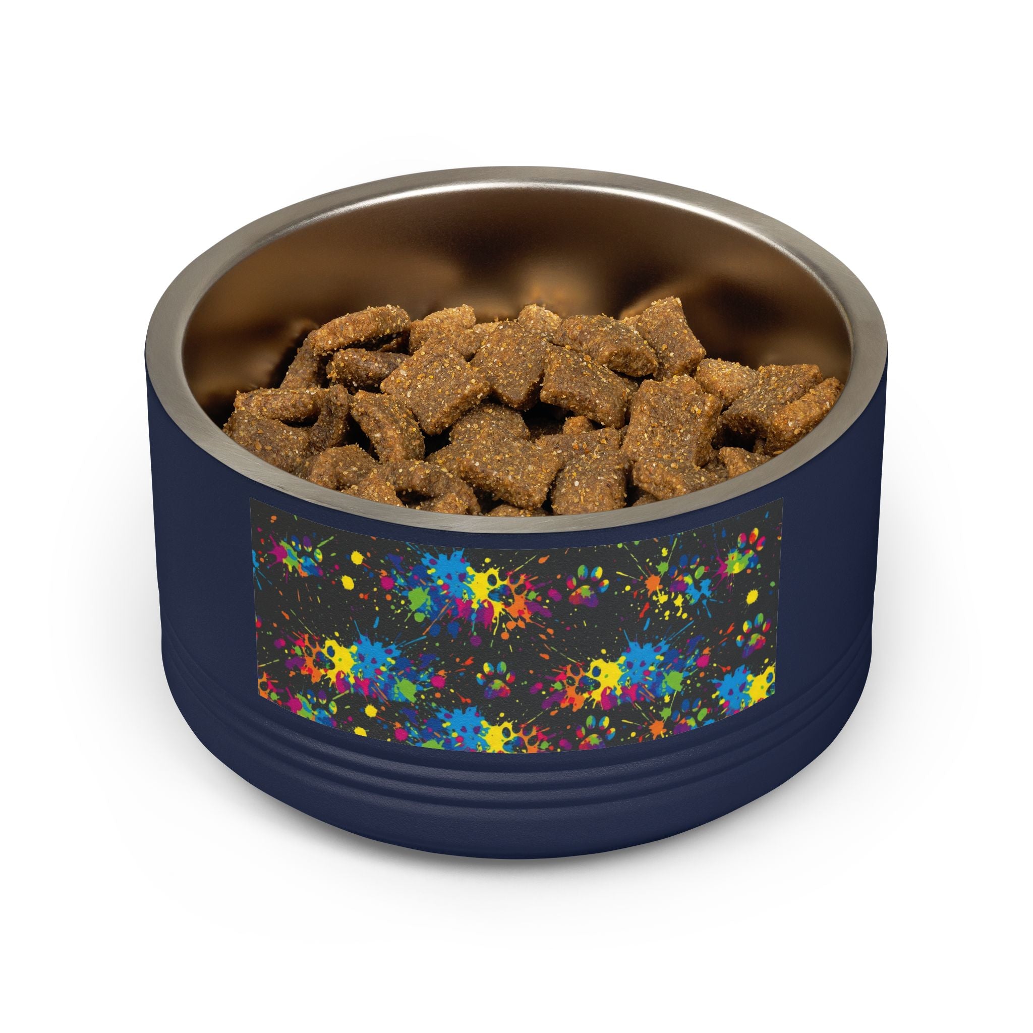Dog Bowl — Teal Bones & Orange Paw Print Stainless Pet Bowl (18 oz)