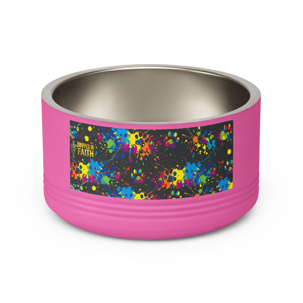 Dog Bowl — Teal Bones & Orange Paw Print Stainless Pet Bowl (18 oz)