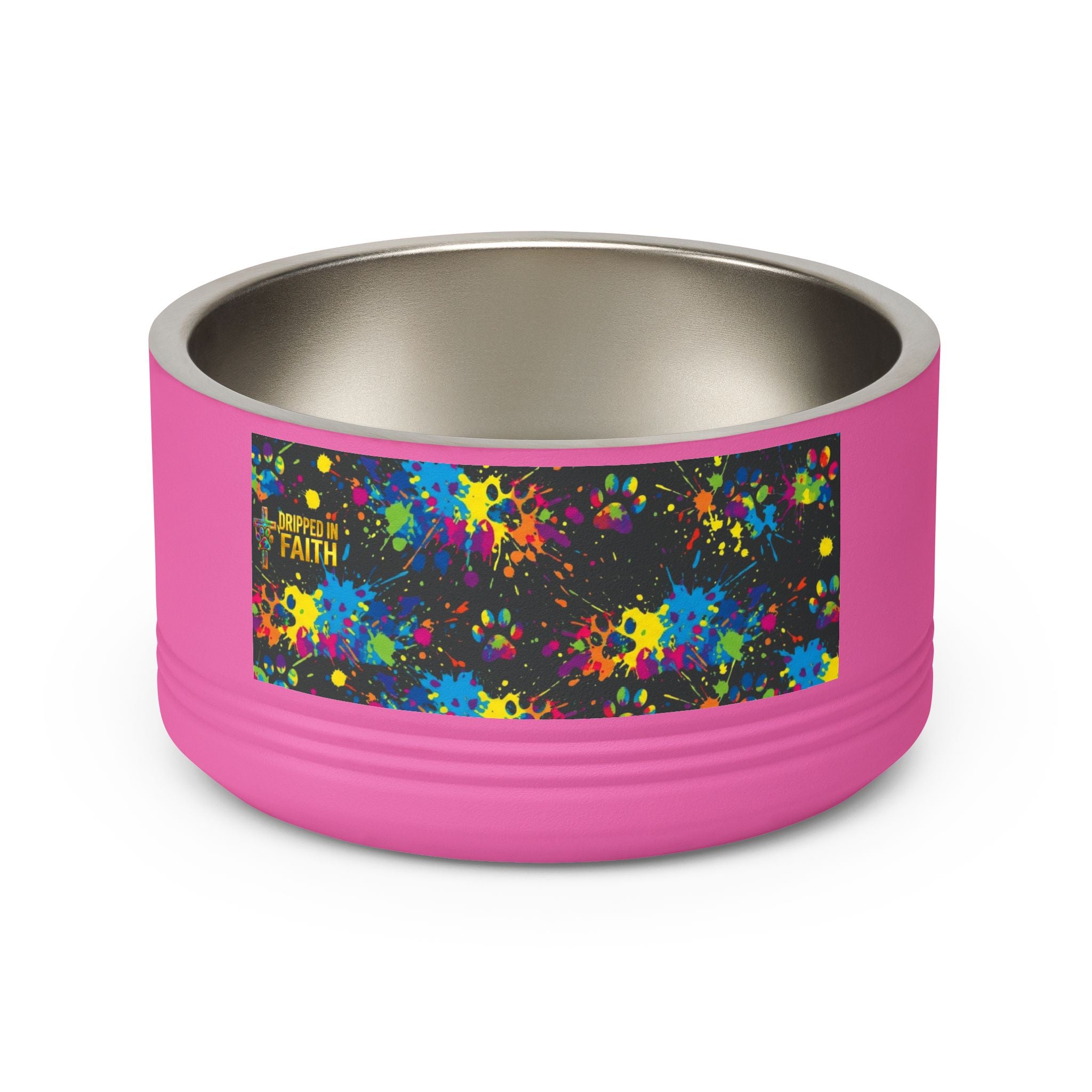 Dog Bowl — Teal Bones & Orange Paw Print Stainless Pet Bowl (18 oz)