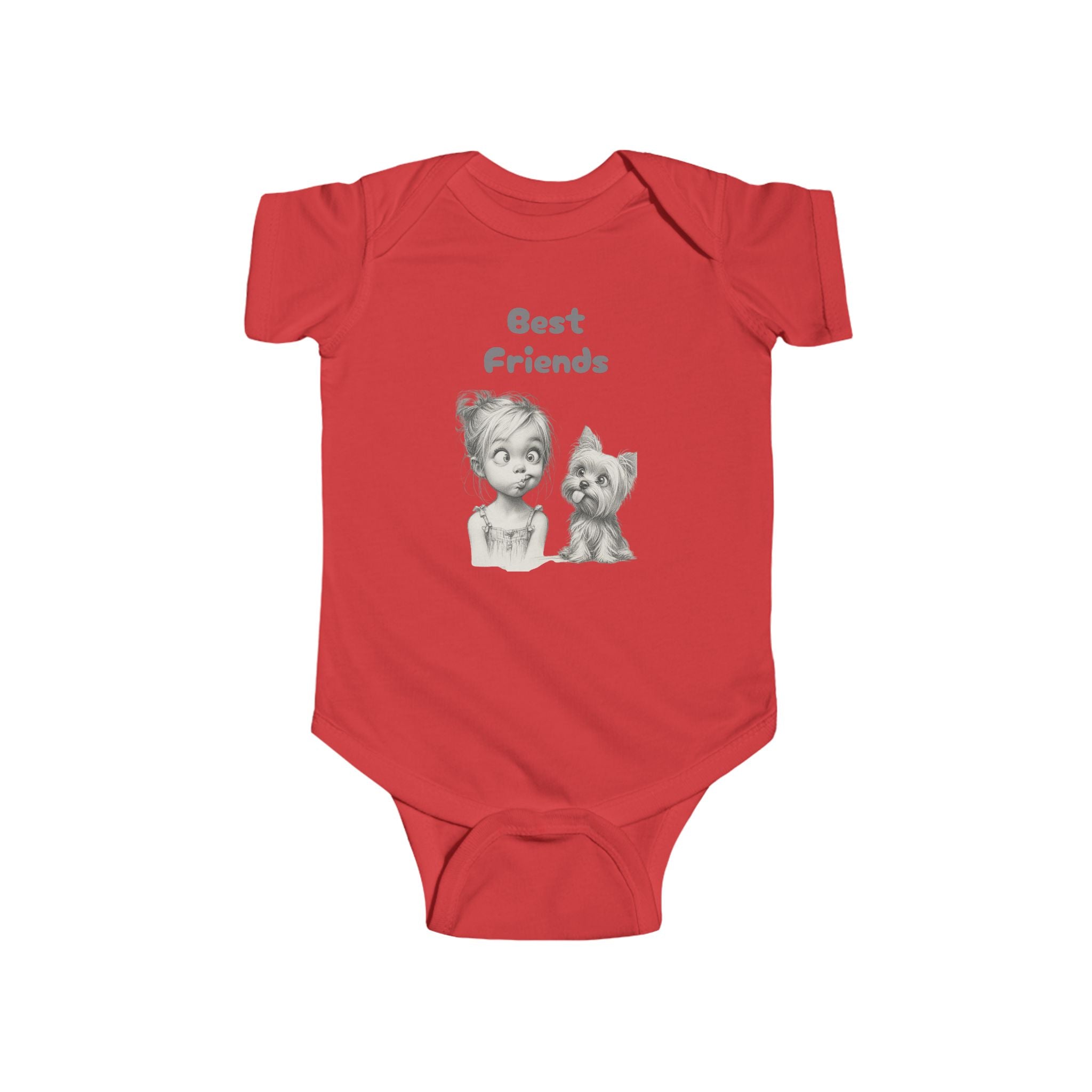 Baby Onesie Bodysuit - "Best Friends" Cute Girl & Puppy Onesie with Paw Print Back - Sizes NB to 24mos