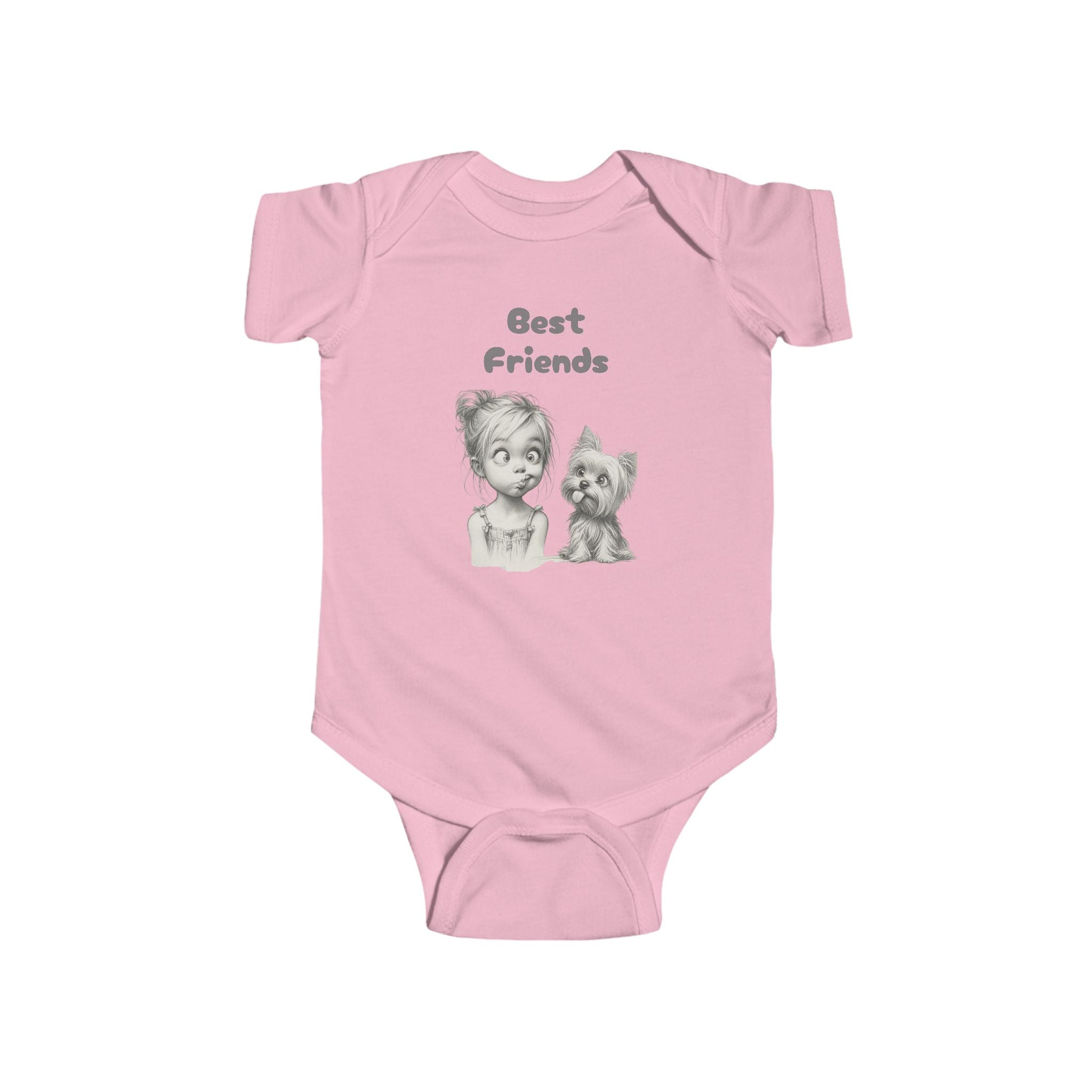 Baby Onesie Bodysuit - "Best Friends" Cute Girl & Puppy Onesie with Paw Print Back - Sizes NB to 24mos