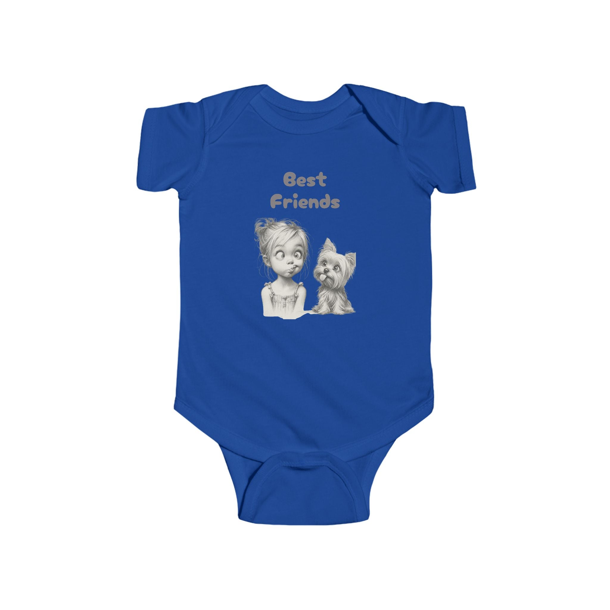 Baby Onesie Bodysuit - "Best Friends" Cute Girl & Puppy Onesie with Paw Print Back - Sizes NB to 24mos