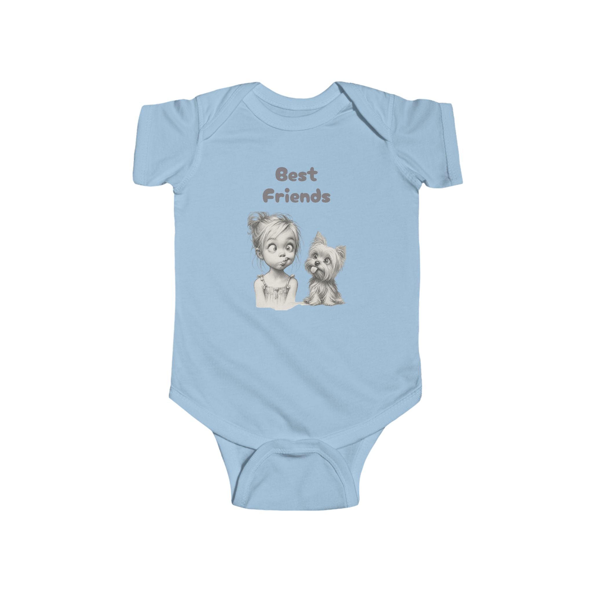 Baby Onesie Bodysuit - "Best Friends" Cute Girl & Puppy Onesie with Paw Print Back - Sizes NB to 24mos