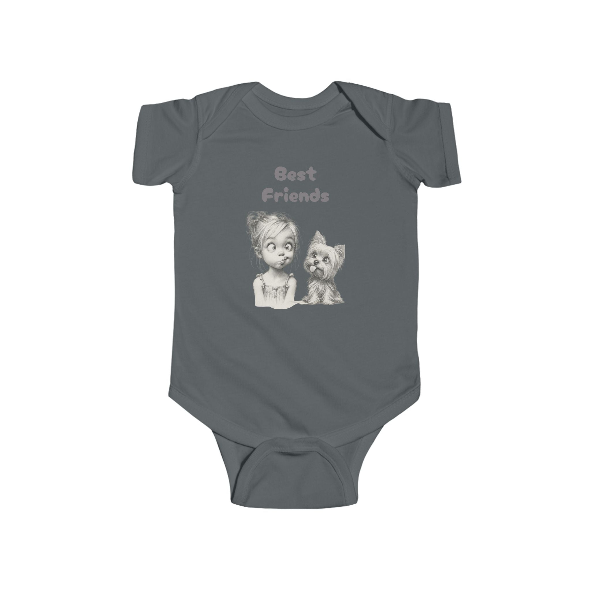 Baby Onesie Bodysuit - "Best Friends" Cute Girl & Puppy Onesie with Paw Print Back - Sizes NB to 24mos