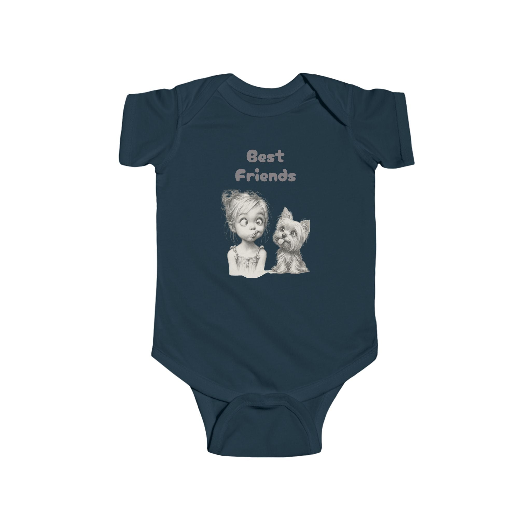 Baby Onesie Bodysuit - "Best Friends" Cute Girl & Puppy Onesie with Paw Print Back - Sizes NB to 24mos