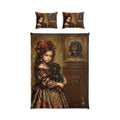 Victorian Girl & Puppy Cotton Bed Set — Vintage Portrait Duvet Cover