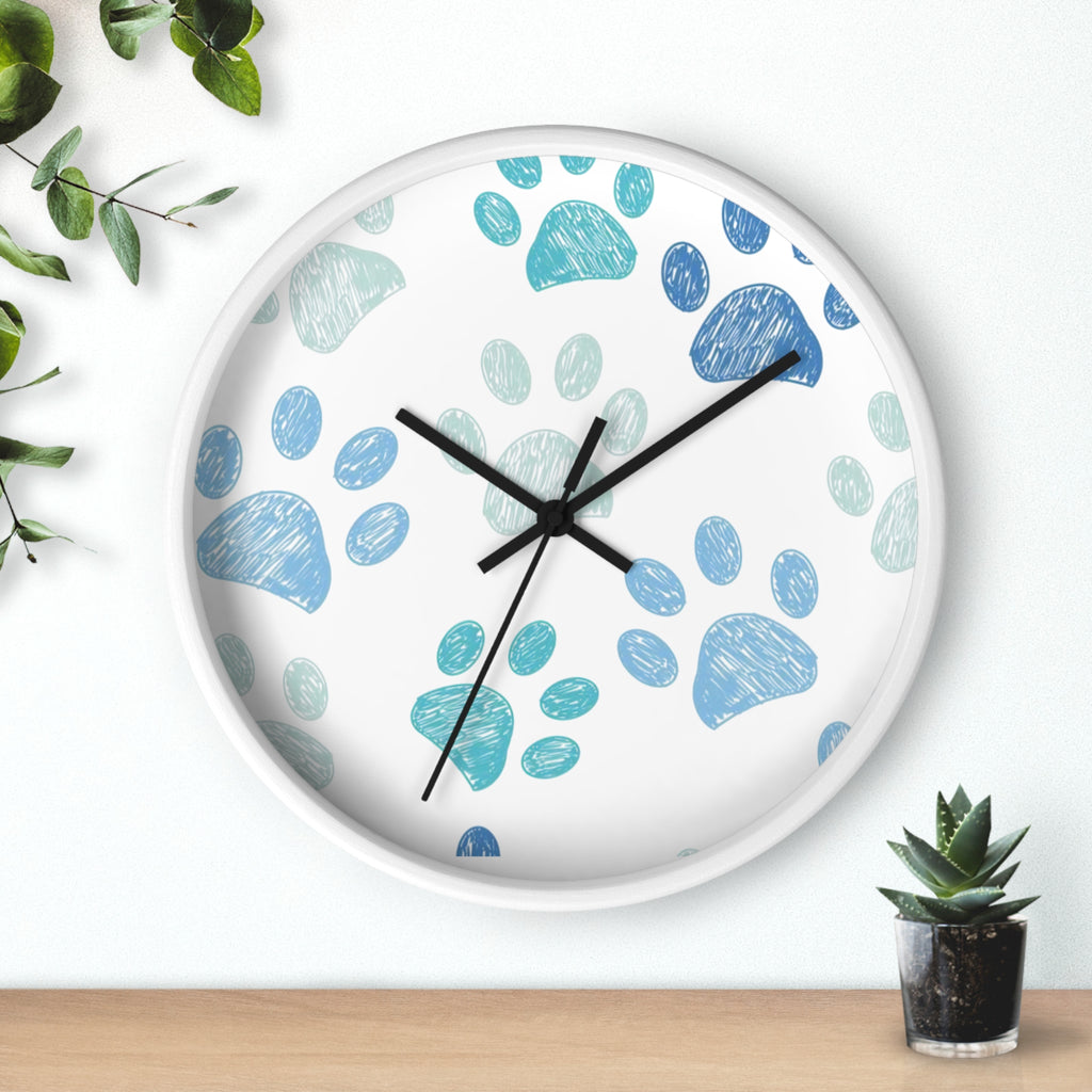 Paw Print Wall Clock — Blue Teal Pet Lover Decorative Clock
