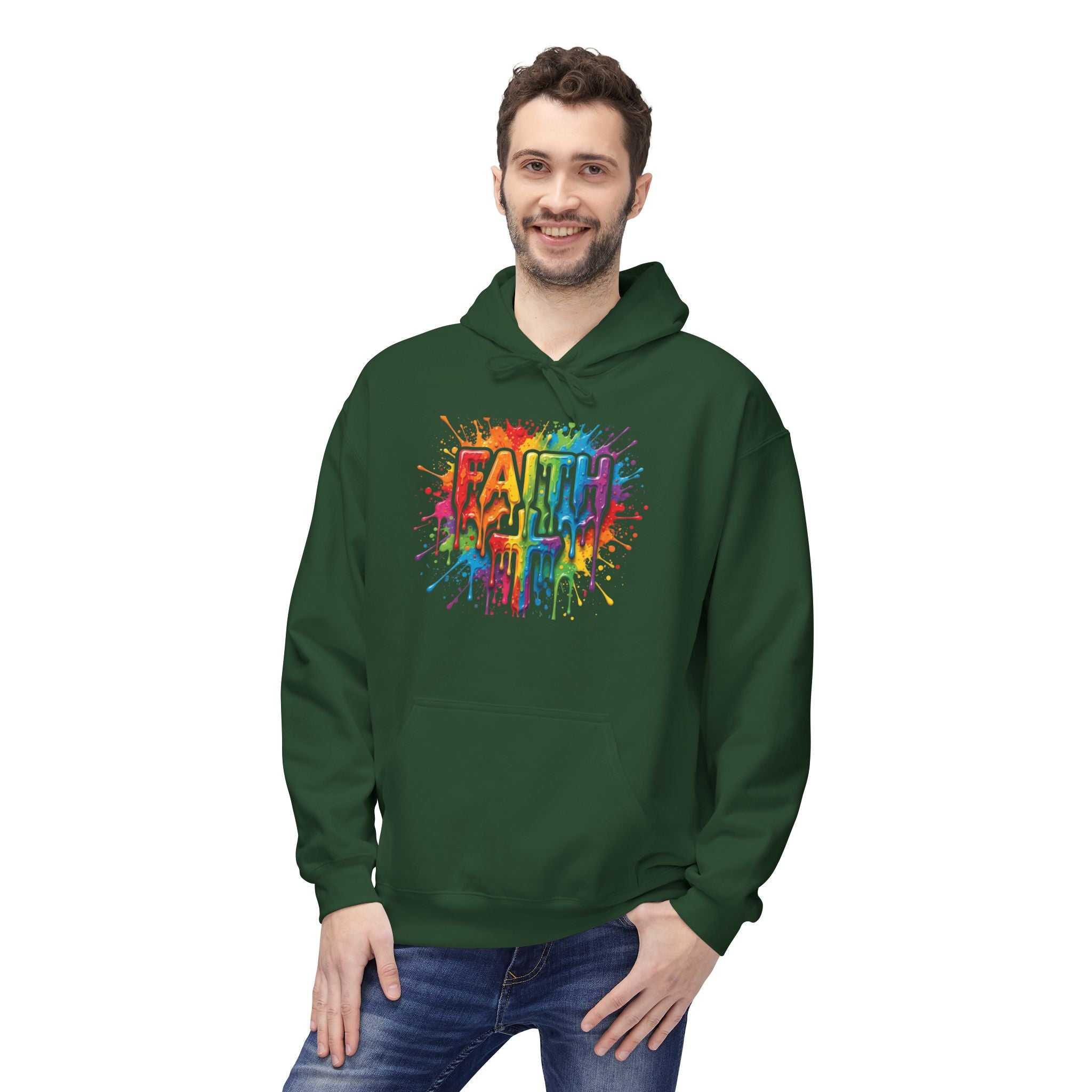 Faith Cross Rainbow Paint-Splash Hoodie