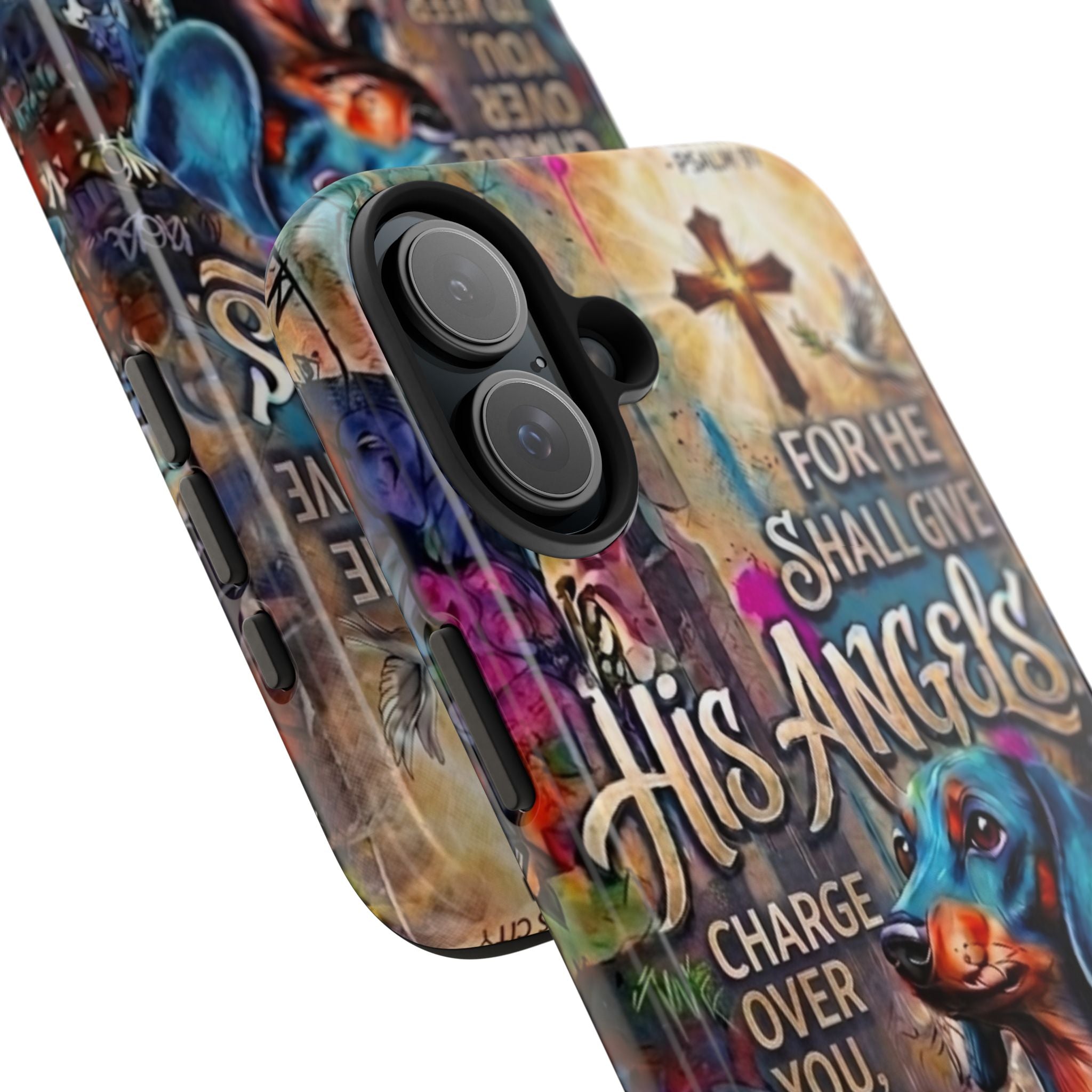 Faithful Paws Graffiti Dachshund Phone Case — "For He Shall Give His Angels" Tough Protective Case