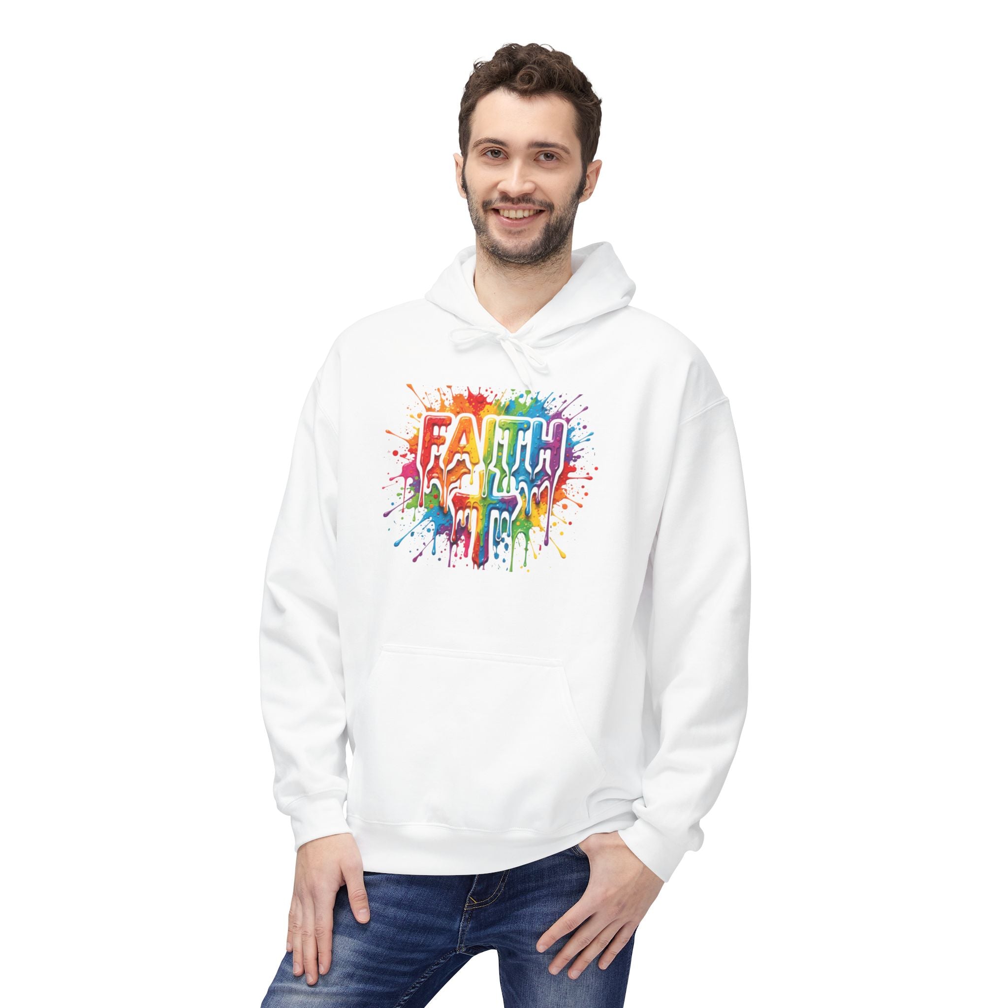 Faith Cross Rainbow Paint-Splash Hoodie