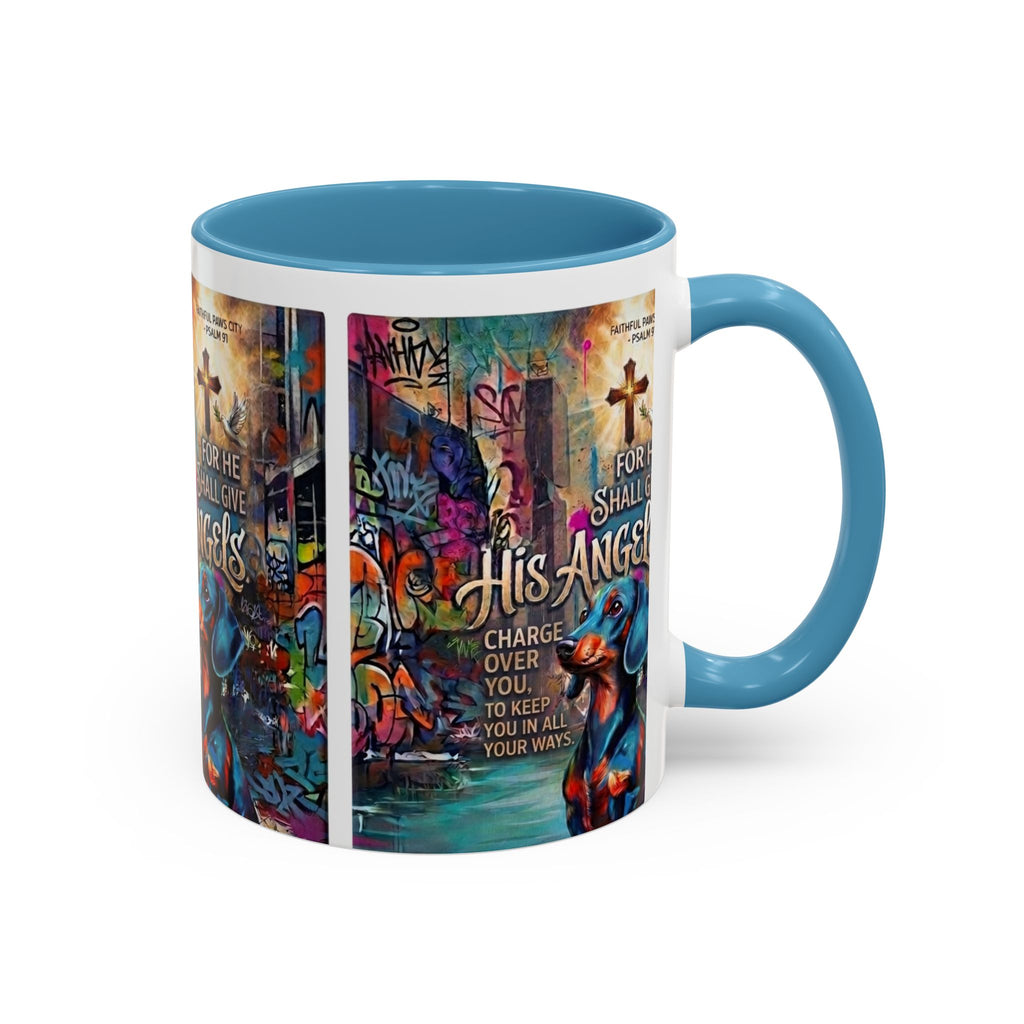 His Angels Coffee Mug — Colorful Christian Scripture 11/15oz Accent Mug