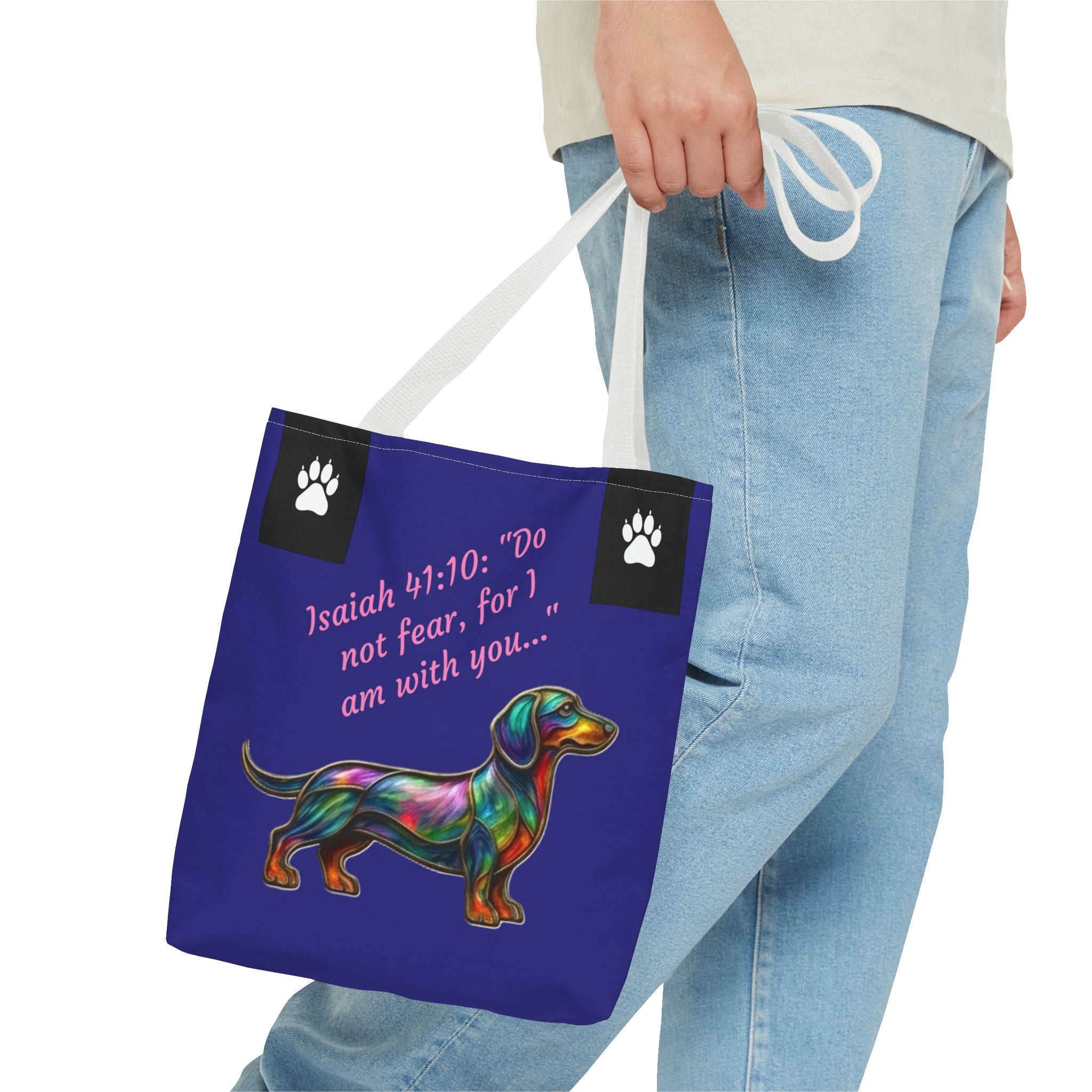 Copy of Faithful Paws City Dachshund Tote — Isaiah 41:10 Inspirational Dog Lover Bag