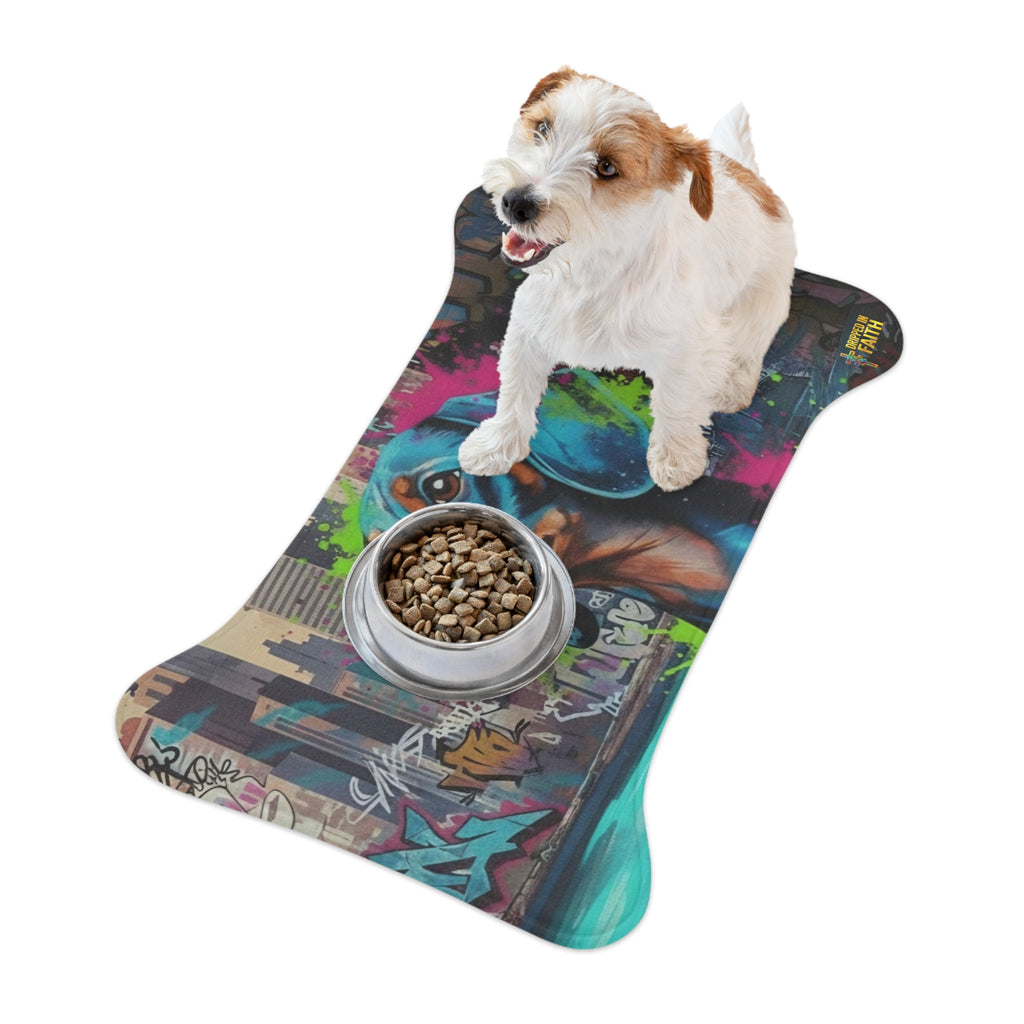 Graffiti Dachshund Pet Feeding Mat — Colorful Urban Dog Bowl Placemat
