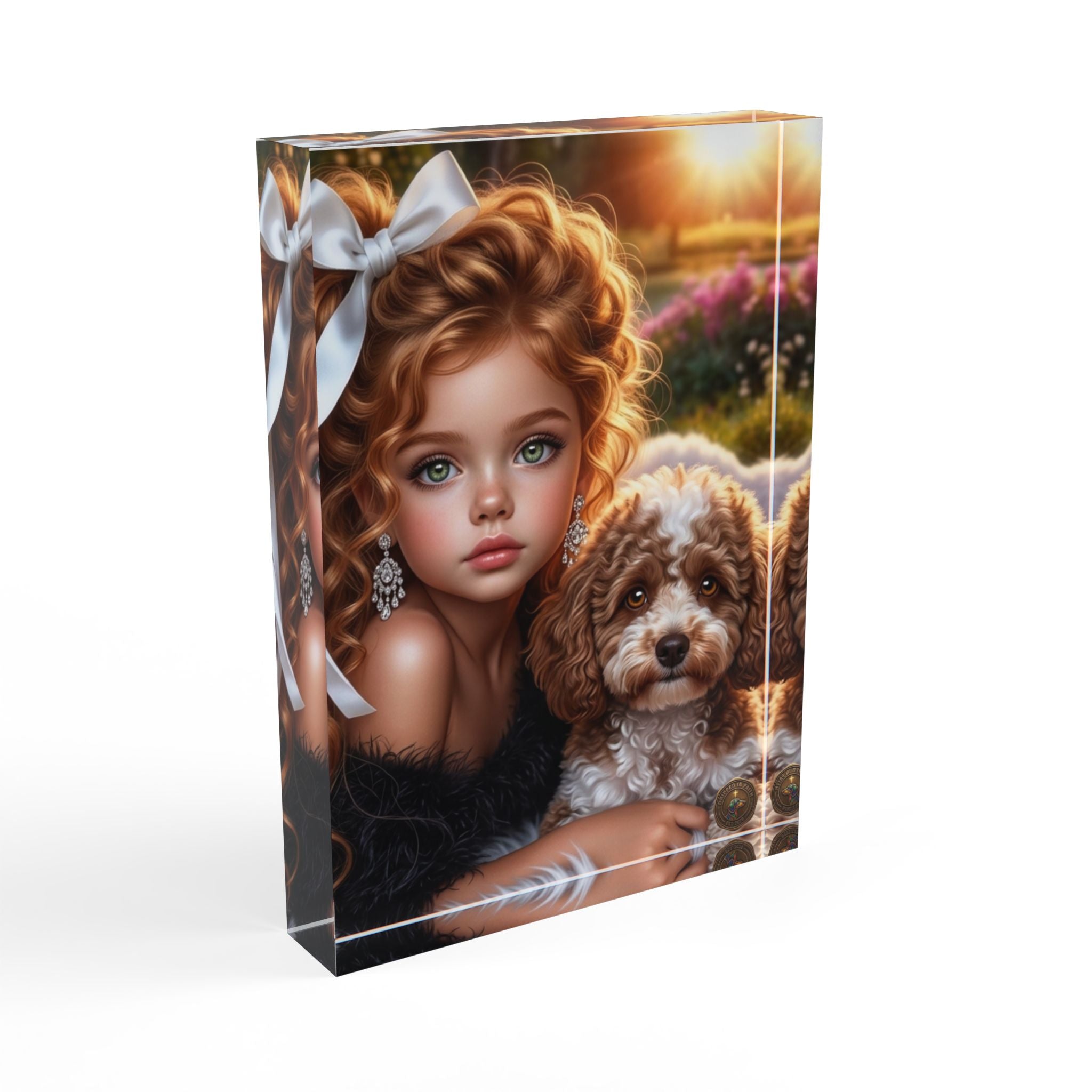 Photo Block — Decorative Girl & Puppy Photo Art Block